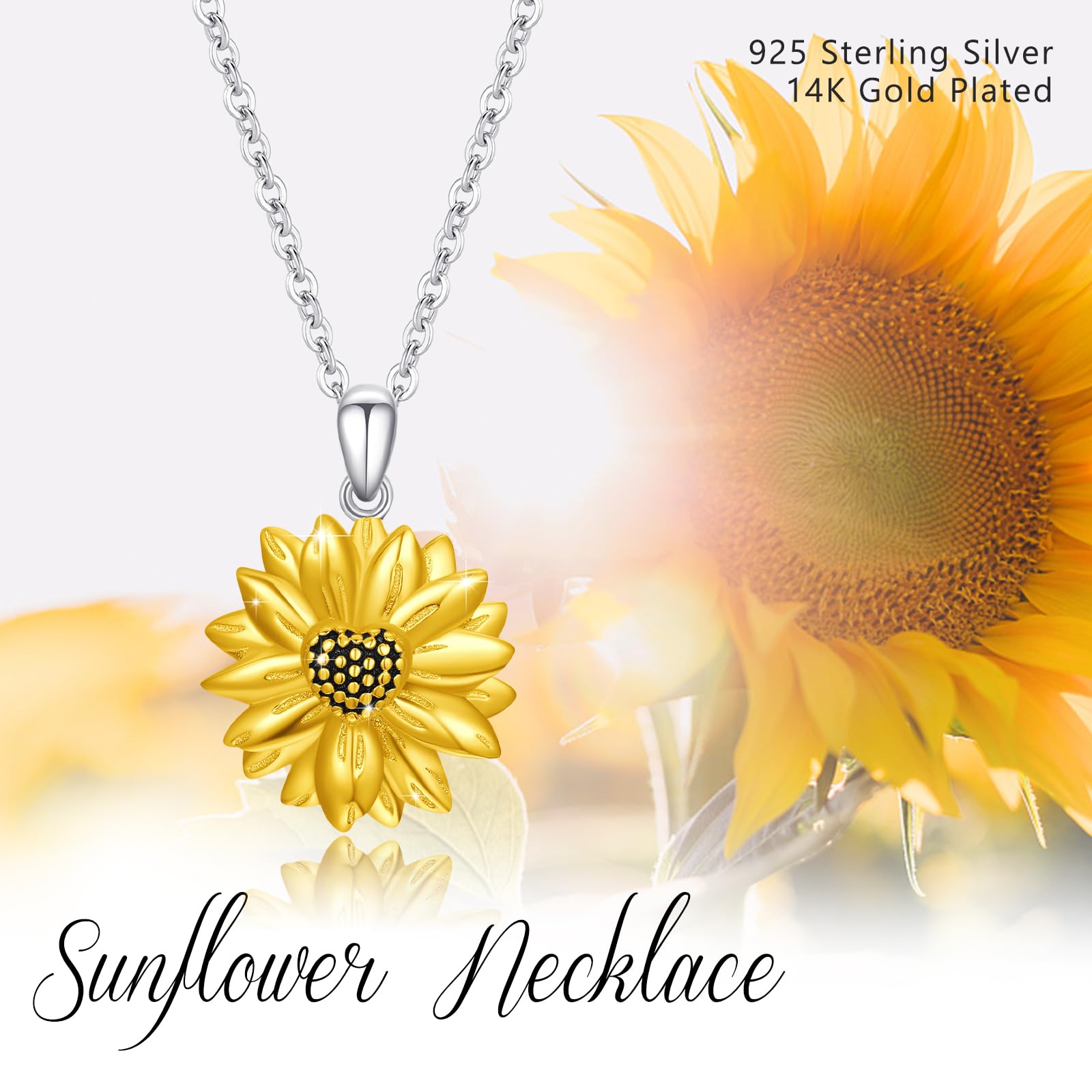 Collana da donna con girasole in argento Sterling 925, con ciondolo a forma di girasole dorato, idea regalo per donne