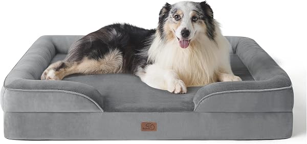 Bedsure Sofá Perro Ortopédica Extra Grande - Cama Perro Viscoelastica y Lavable, Colchon Perro con Funda Desenfundable y Forro Impermeable, Gris, XL - 1