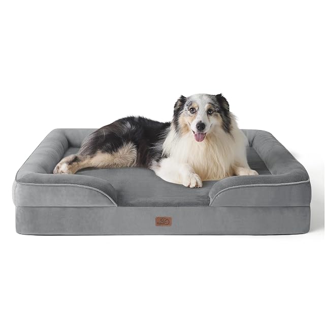 Bedsure Sofá Cama Ortopédica Lavable para Perros Grandes, 106x80cm, Gris
