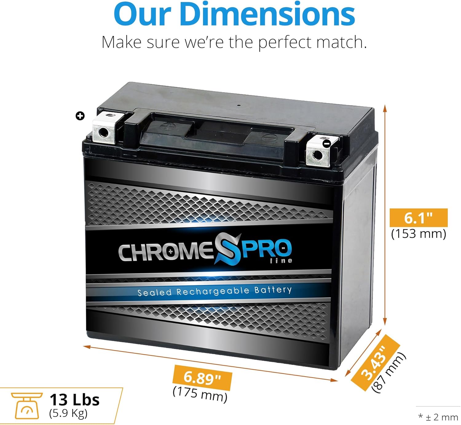 Chrome S Pro YTX20H-BS Maintenance-Free 12V 19Ah Battery Replacement for ATV, Motorcycle, Jet Skis, Scooter, UTV, and More - Nut and Bolt (T3) Terminal