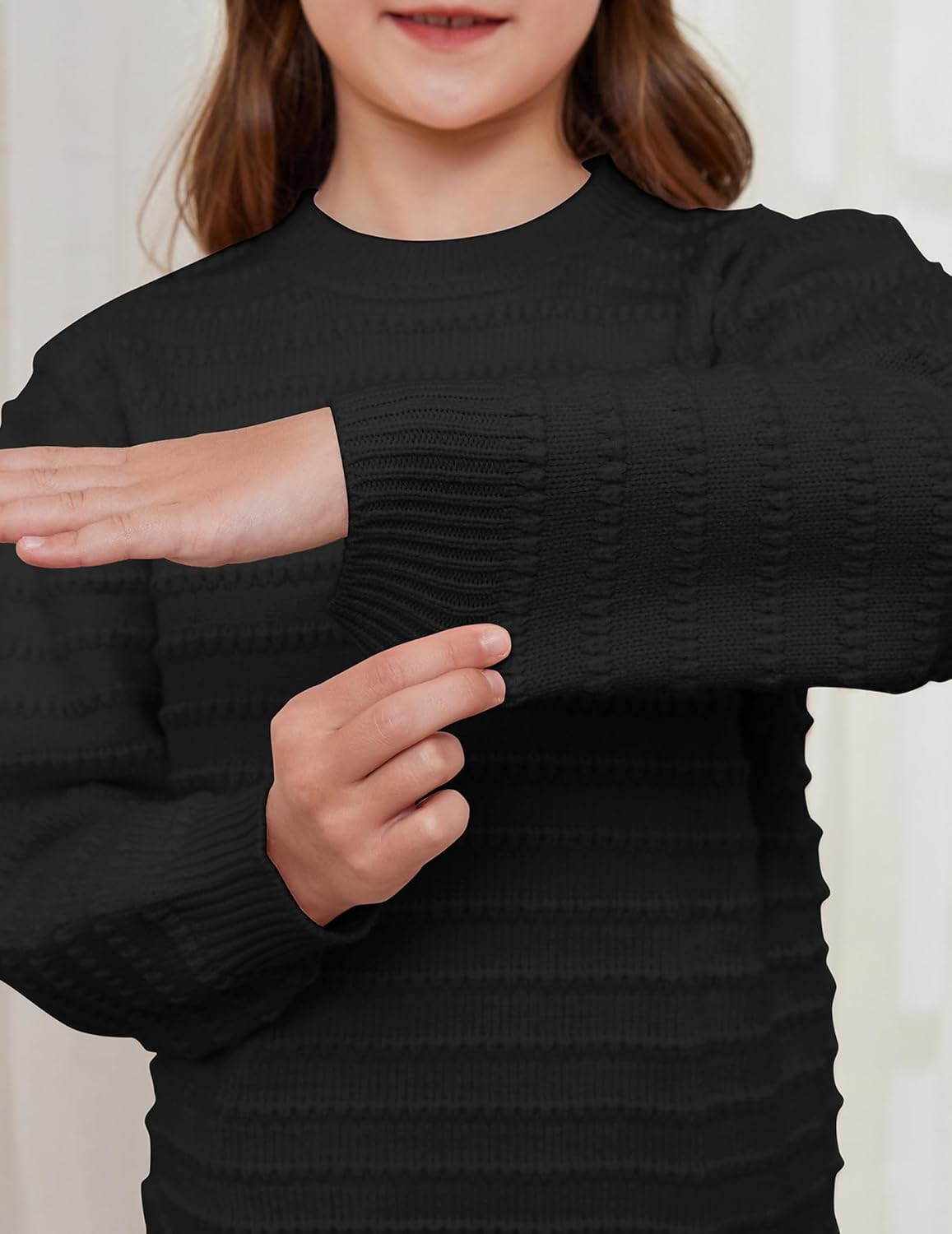 Sweaters for Girls Ribbed Knit Textured Long Sleeve Crew Neck Soft Chunky Pullover Sweater Solid Tops 4-14 Years - Image 4