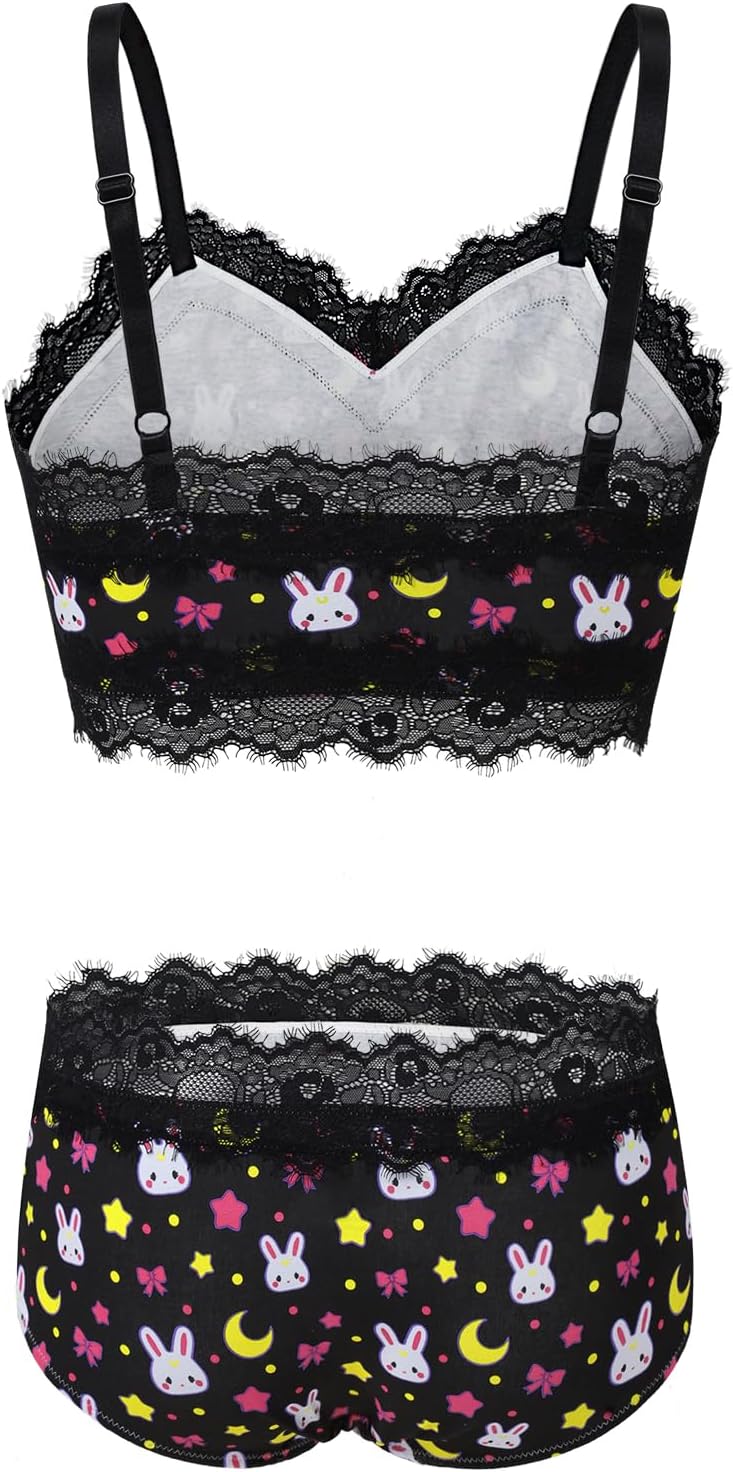 Littleforbig Lacy Trim Women Nightwear Strap Sleepwear Cami Top Shorts Lingerie bralette loungewear Set - Sweet Usagi