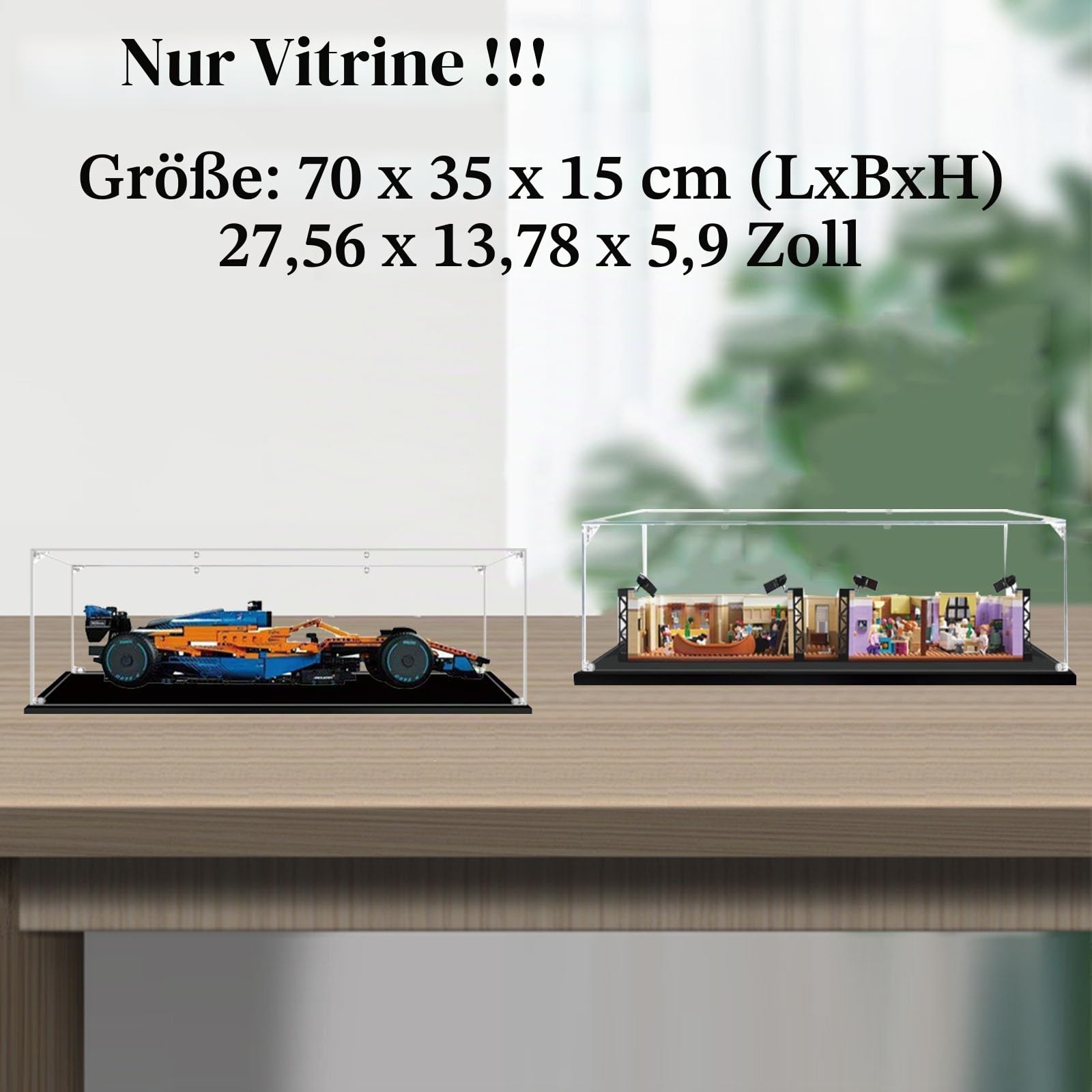 Vitrine für Lego 10292/42141 - Acryl Klar Schaukasten für [McLaren-Formel-1/Friends-Apartments] Modellbausatz - Vitrine - 70x35x15cm | 2mm