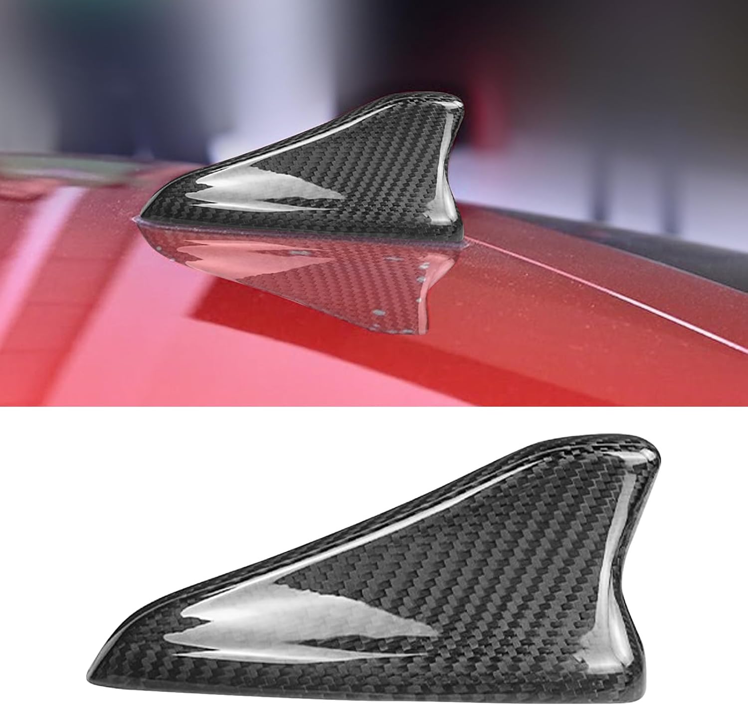 SUNJIKA Compatible with Real Carbon Fiber Car Top Roof Shark Fin Antenna Cover Radio Signal Base Trim Exterior Accessories for KIA Stinger 2018-2023 (Black)