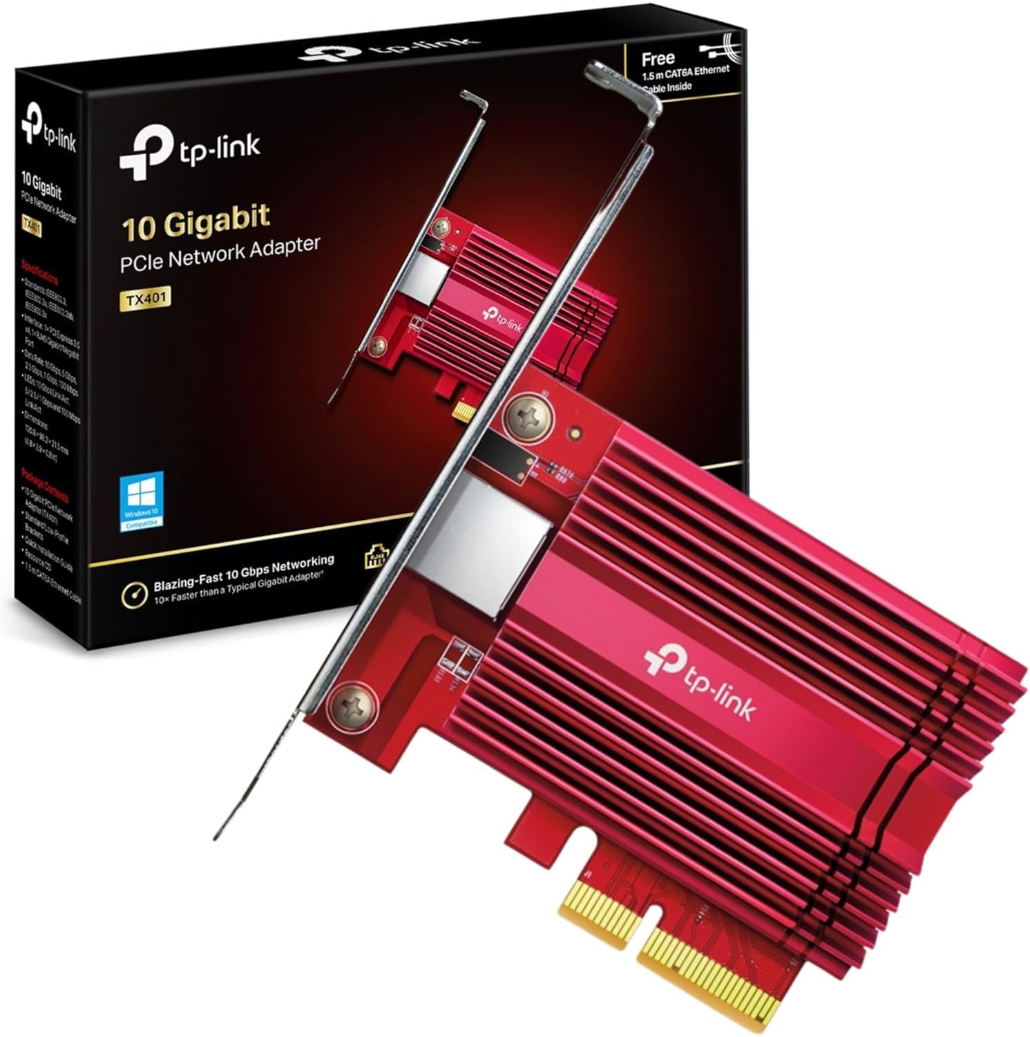 [Nuevo] TP-Link TX401 – Tarjeta de Red PCIe 10 GB/s, Adaptador 10GBase-T con disipación Avanzada, Compatible 5G/2.5G/1G, Incluye Cable Cat6A, Baja latencia, Ideal para Gaming y NAS, Windows & Linux
