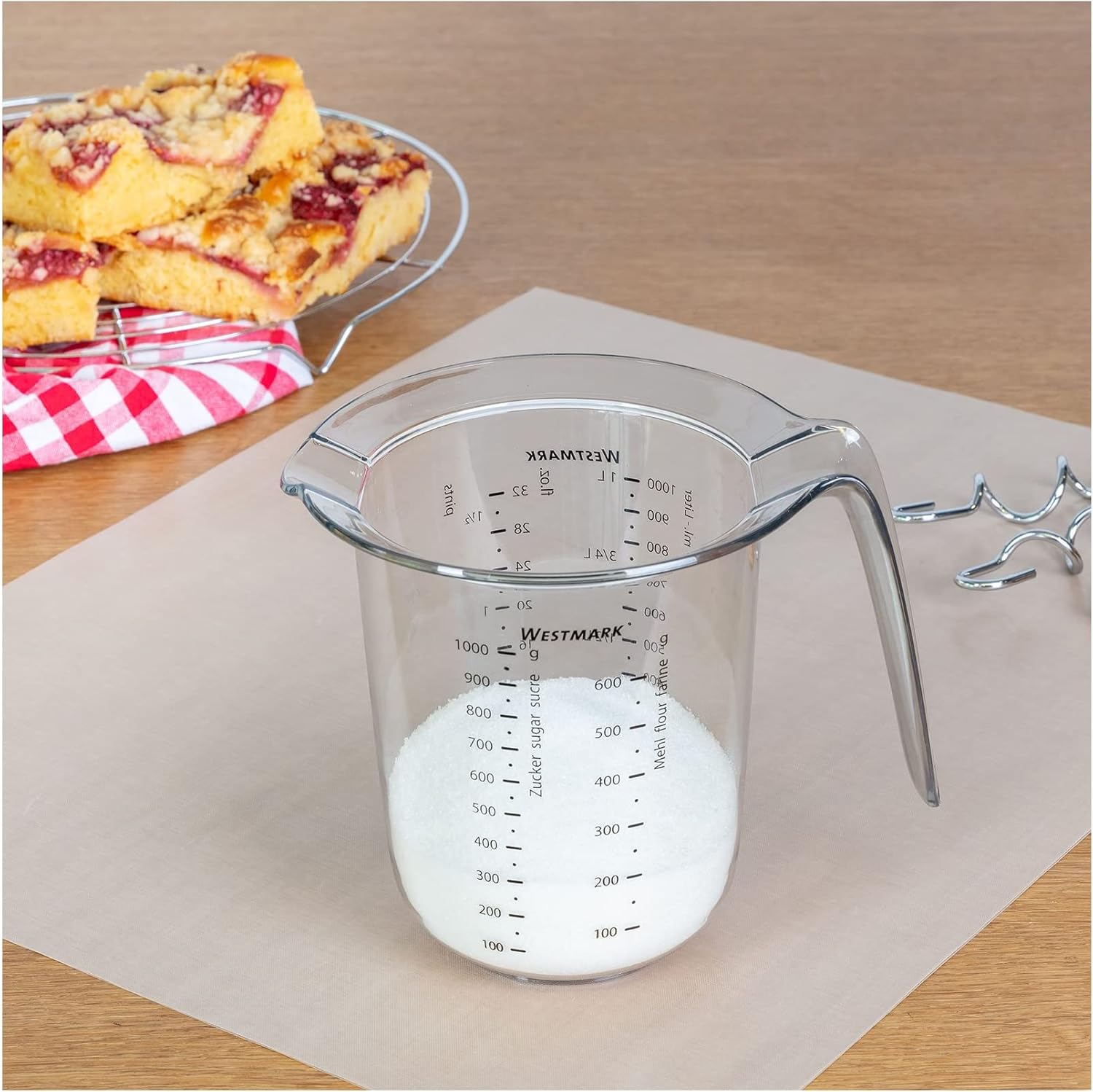 Westmark 1 Litre Measuring Jug, Transparent, 1 Piece, Multilingual Scales, Plastic, Made in Germany