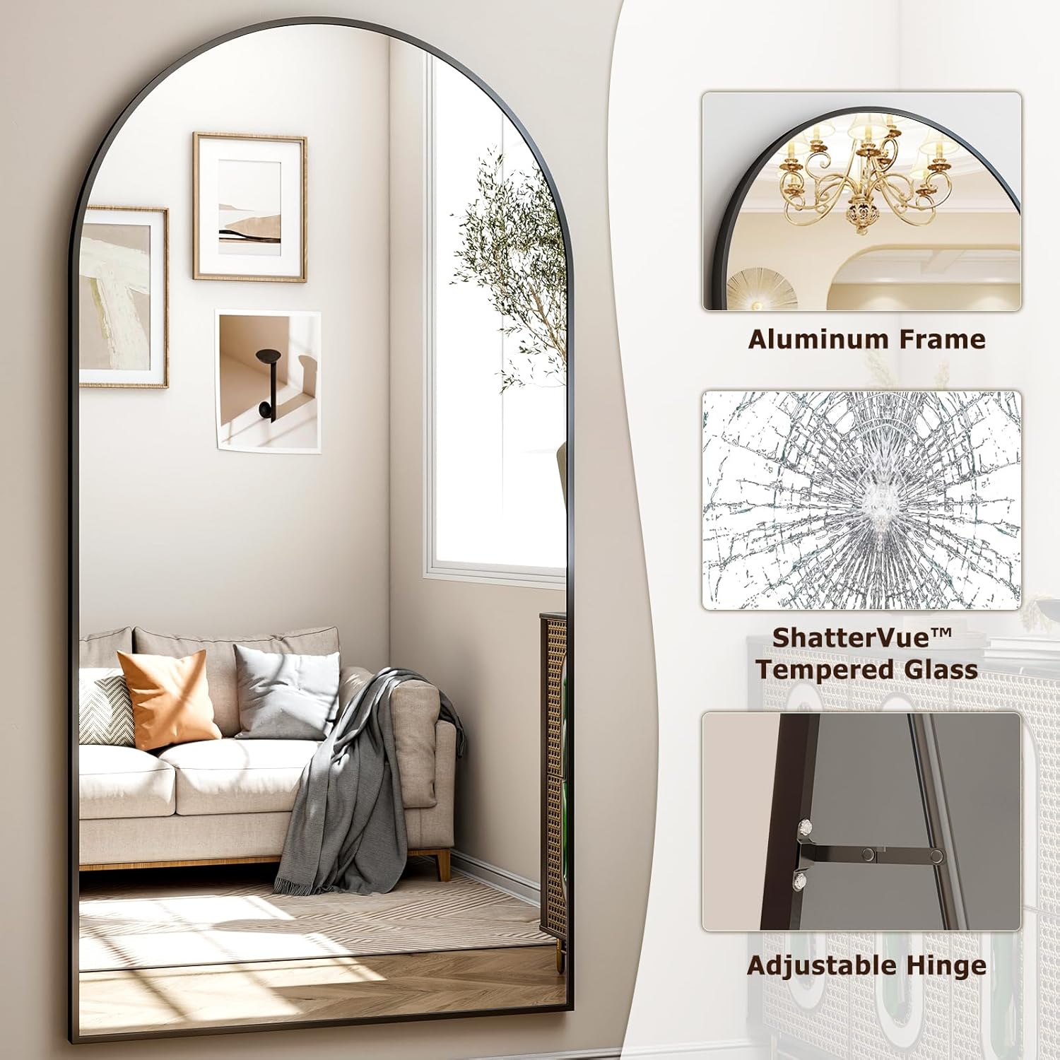 Easly 41"x81" Extra Large Arched Full Length Mirror - Leaning Mirror Arch Wall-Mounted Mirrors - Aluminum Alloy Frame Modern Simple Home Decor - for Living Room Bedroom Cloakroom