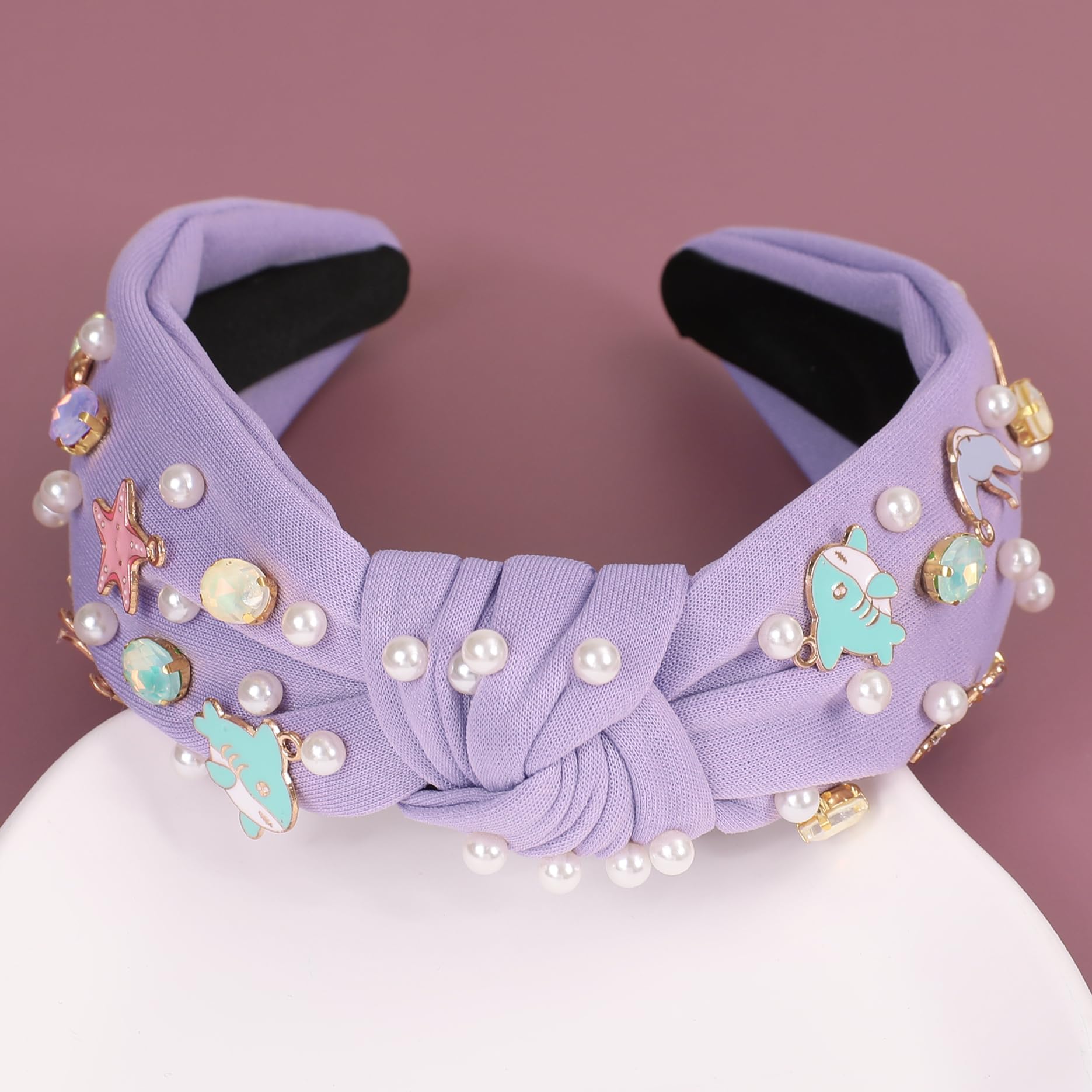 Cerchietto annodato oceano per donne e ragazze stelle marine conchiglie meduse pesce delfino fascia decorazione perla strass gioiello fascia per capelli estate spiaggia accessori per capelli