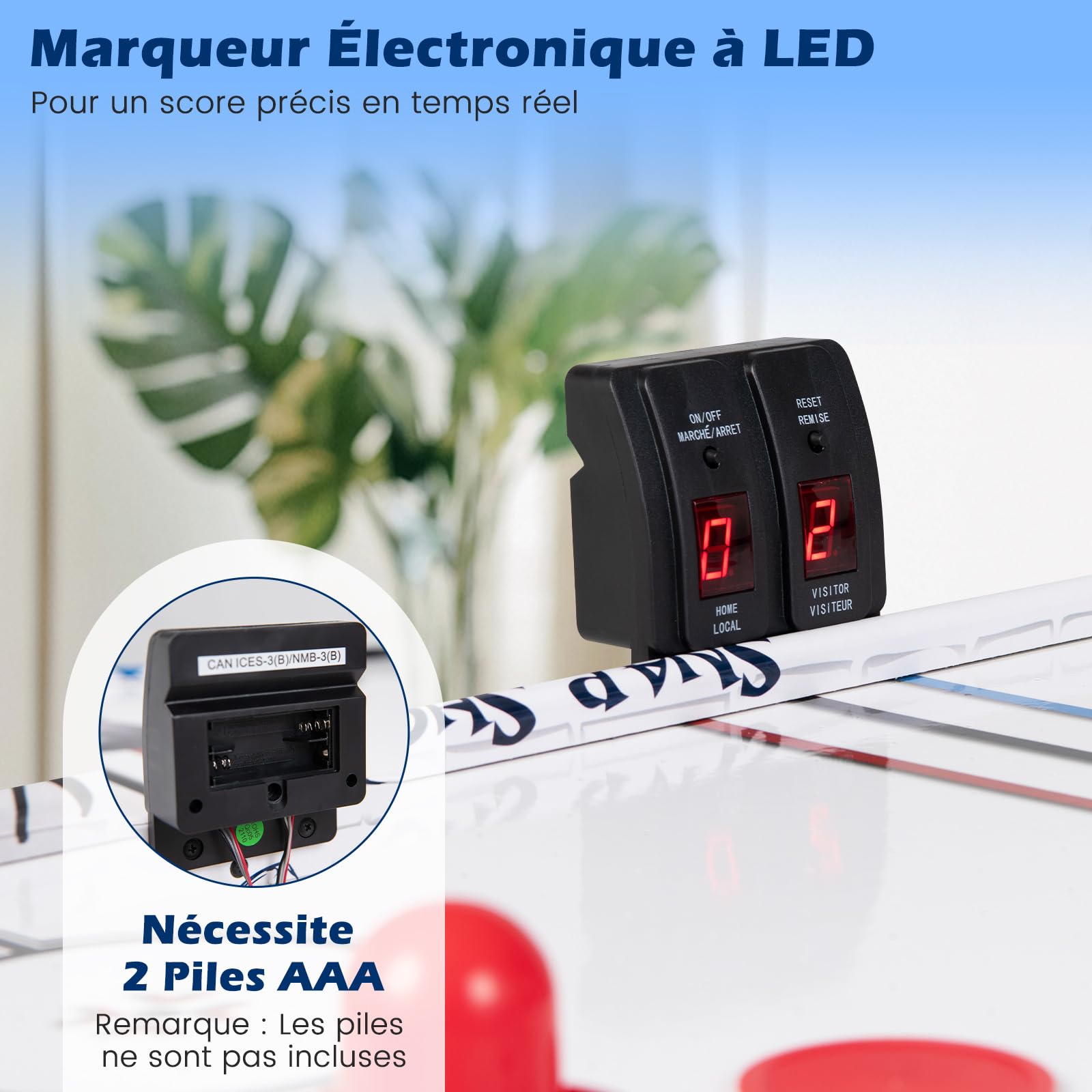 COSTWAY Table de Hockey à Air avec Marqueur Électronique LED & Ventilateur 12V, Table de Jeu Compact avec 2 Palets & 2 Poussoirs, Air Hockey pour Adultes et Enfants