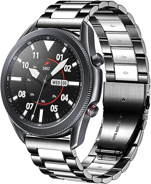 DEALELE Strap Compatible with Samsung Gear S3 Frontier/Classic/Galaxy Watch 46mm / Galaxy 3 45mm, 22mm Stainless Steel Metal Bracelet Replacement for Huawei Watch 3 / GT2 46mm, Black-Silver