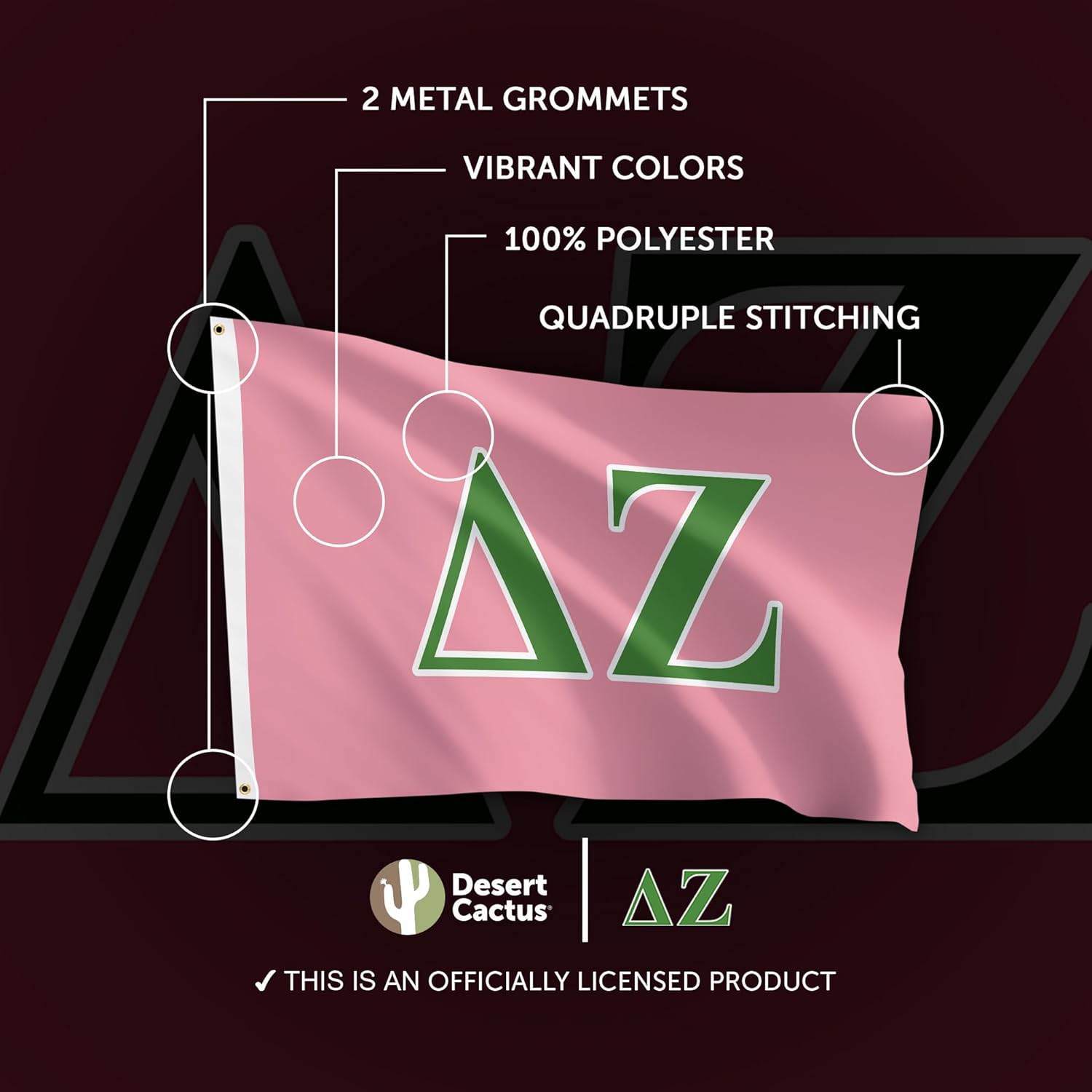 Desert Cactus Delta Zeta Flag letter Sorority Greek Banner Large 3x5 feet Sign Decor dz
