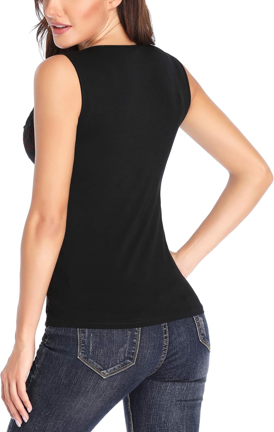 MISS MOLY Women's Scallop V Neck Sexy Sleeveless Lace Tank Top Elegant Slim Fit Summer Tops Blouse Shirts - Image 5