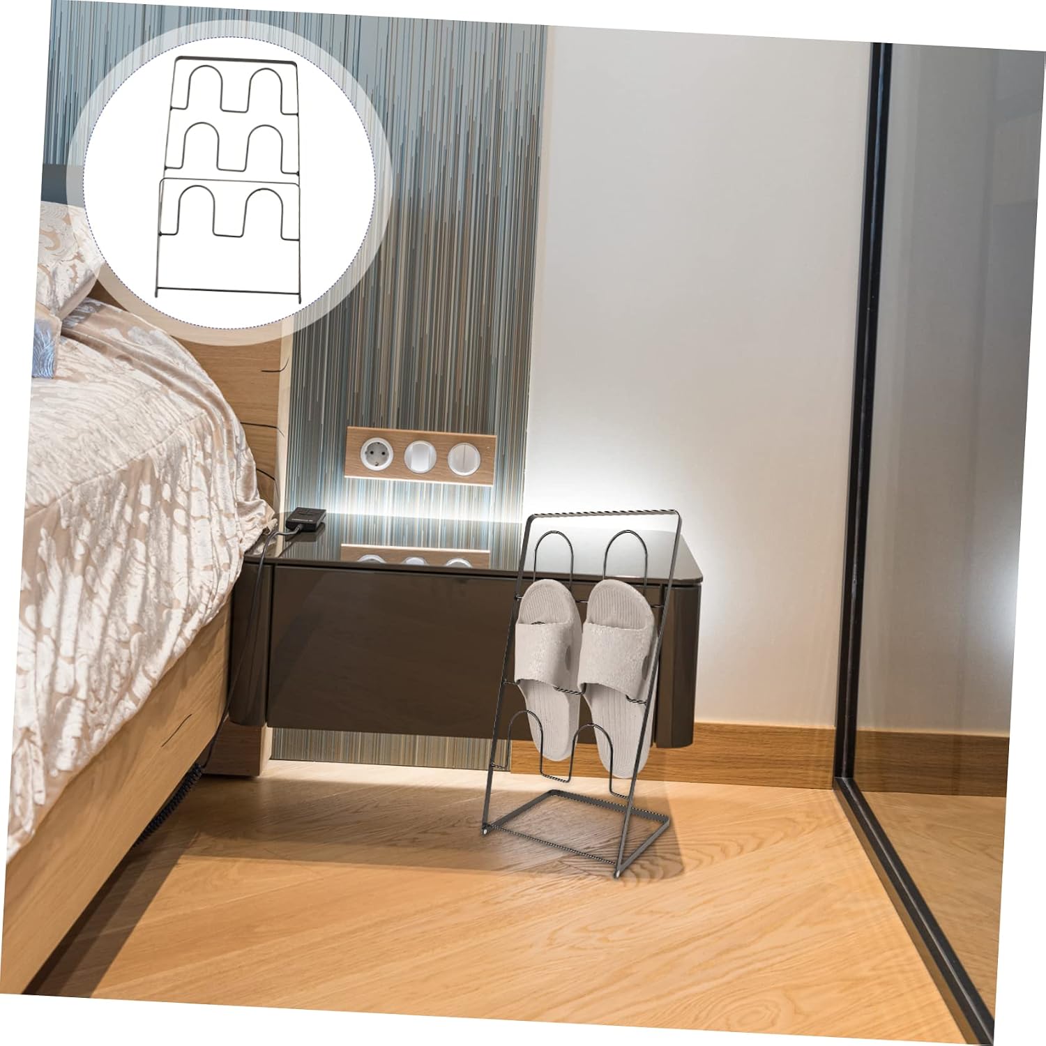 Garneck Multi Layer Iron Craft Slippers Rack Space Saving Slipper Organizer Shelf for Bathroom and Room Rotatable Base Storage Rack Simple Style Black Three Design