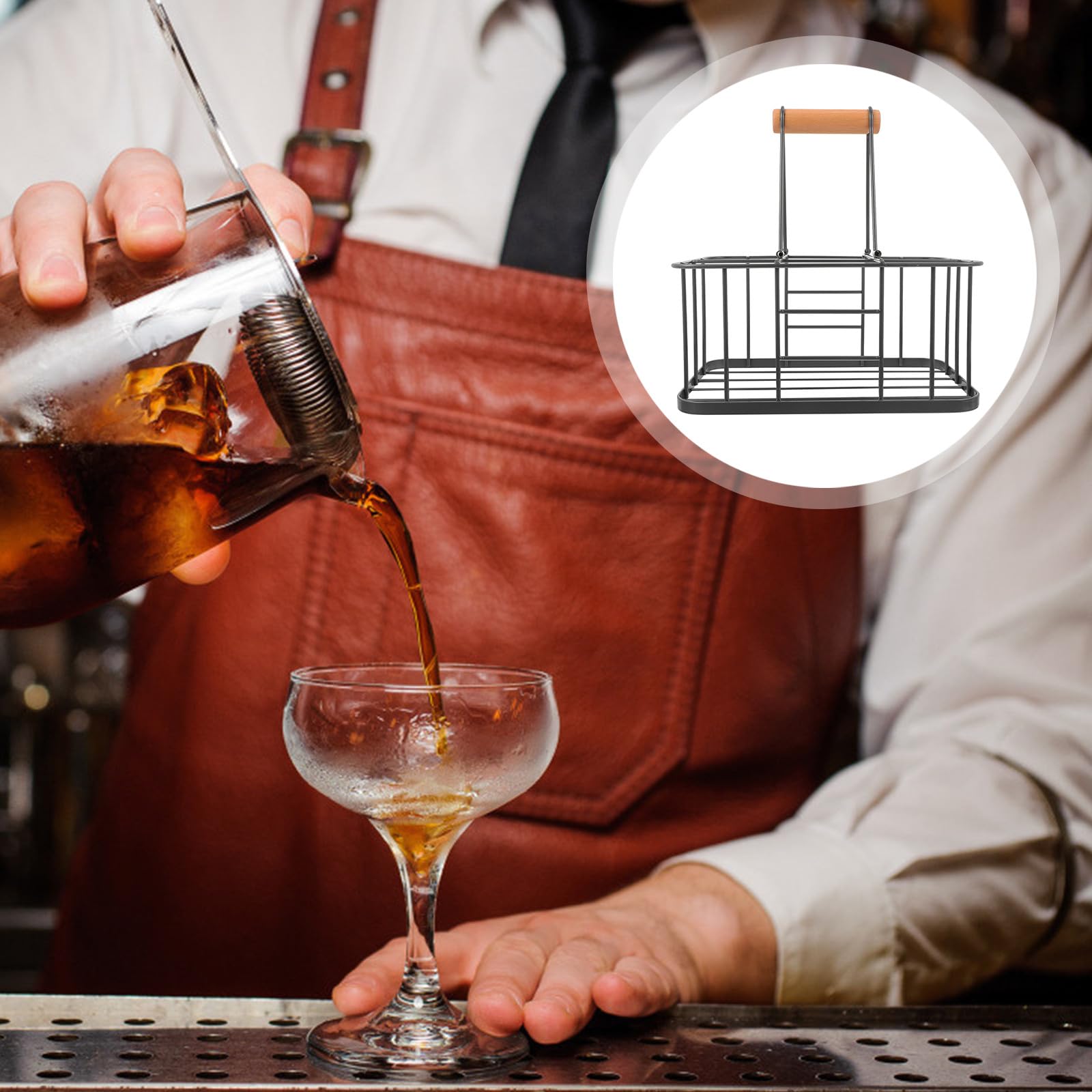 Tragbare Weinhalterung aus Kohlenstoffstahl und Holz Dekorativ als Weinflaschenständer zur Aufbewahrung und Präsentation für Riegel und Partys