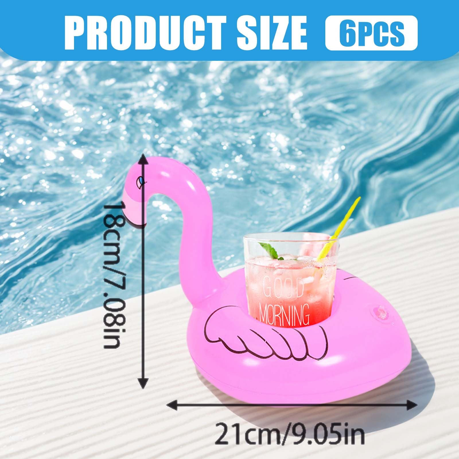 Inflatable Drinks Holder, 6 Pcs Inflatable Drink Holder Float, Cute Flamingo Cup Coasters Pool Drink Floats, Durable/Sturdy - Image 2