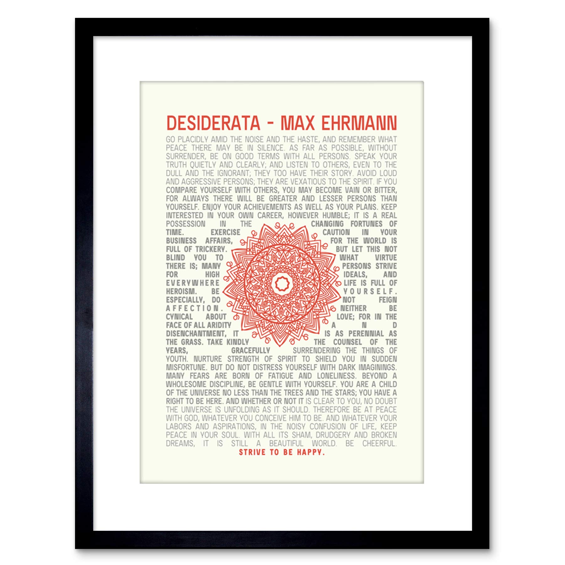 Artery8 Wall Art Print Quote Desiderata Mandala Ehrmann Typography Artwork Framed 9X7 Inch from B&Q