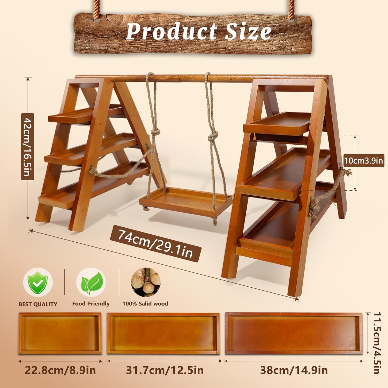 3 Tier Cupcake Stand - Wooden Display Stand for Desserts, Fruits, Nuts, Cheese - Removable Trays and Foldable Stand - Perfect for Parties and Events - Rustic and Unique Wooden Serving Tray