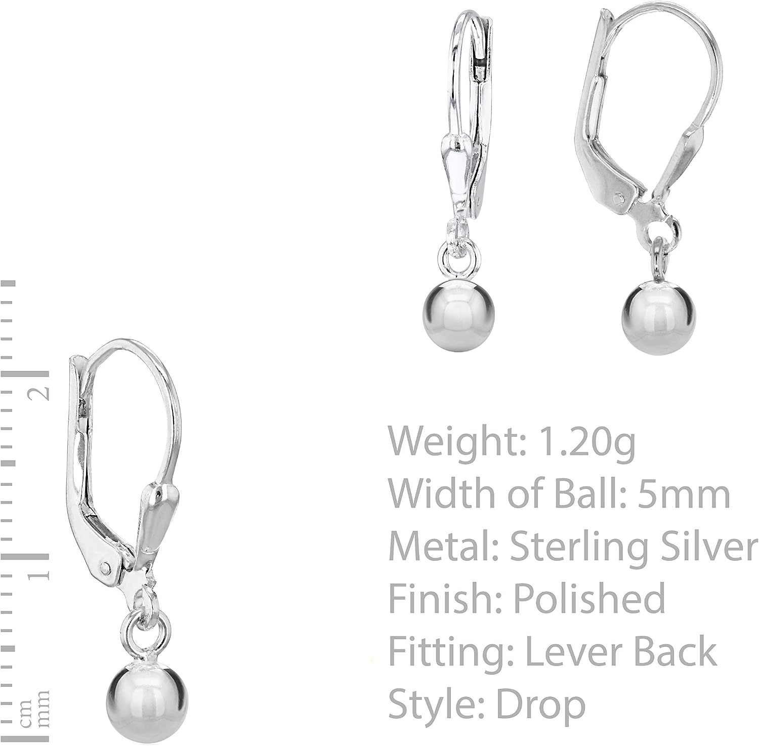 Earrings Tuscany Silver Sterling Silver 5 mm Ball Lever Back Drop Earrings [parallel import goods] image 4