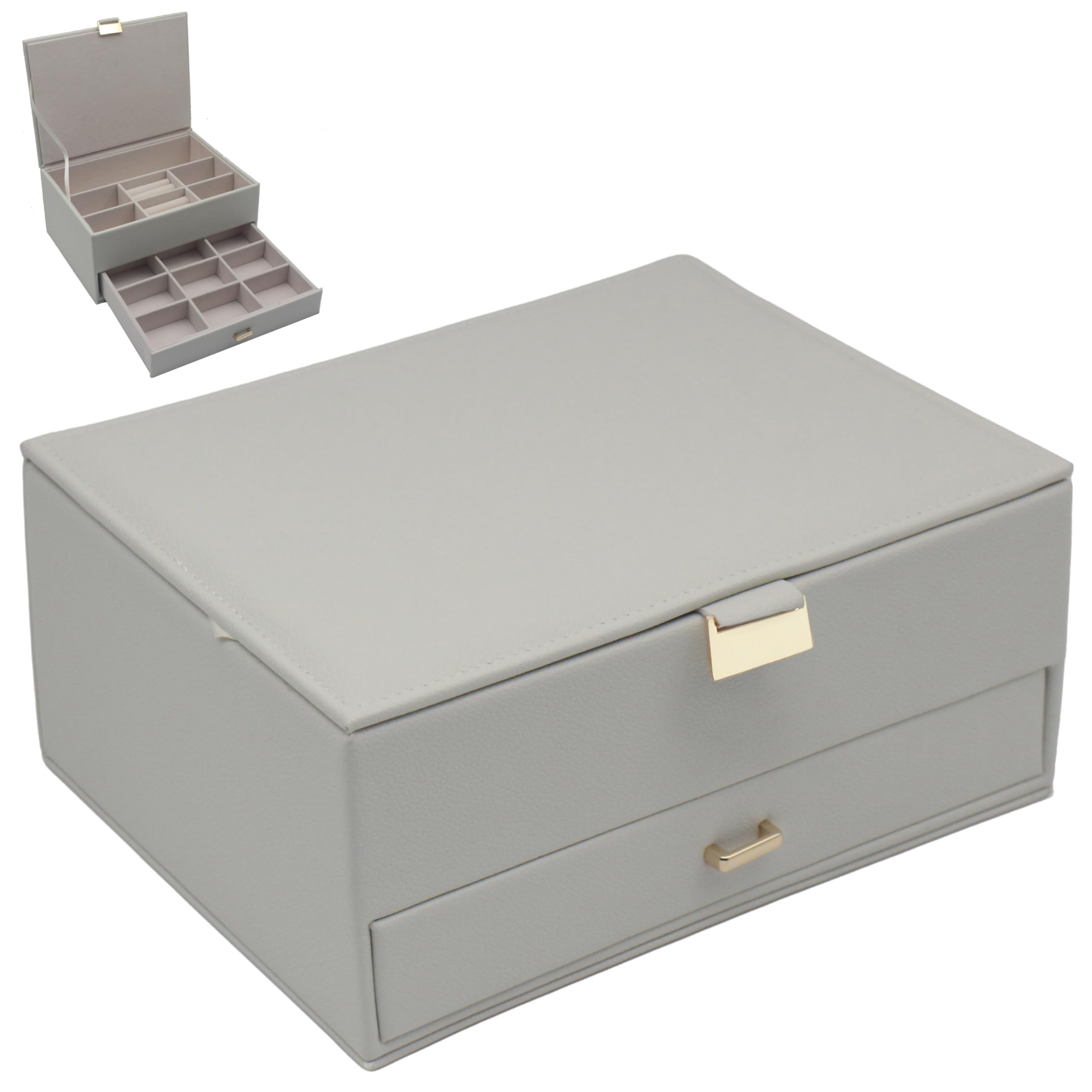 L & P Home & Gifts Beauty Box Jewellery Box With Drawer White Faux Leather for Women | Lockable Jewellery Storage Box Organiser for Travel and Daily Use | Any Occasion or Birthday Gifts for Women