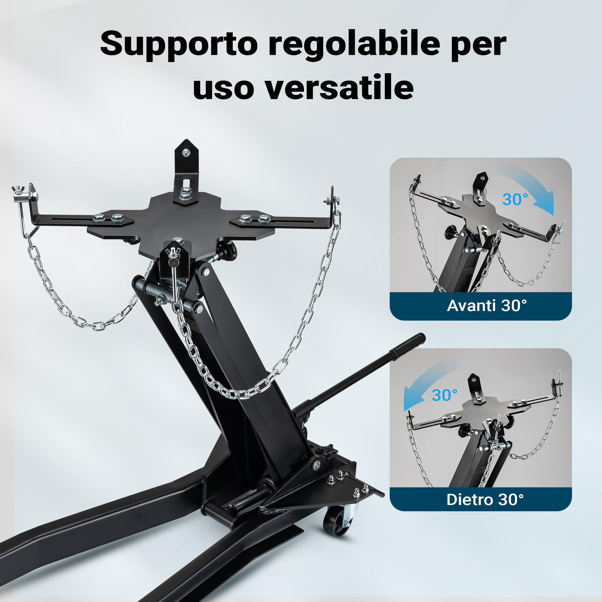 Wiltec Sollevatore cambio fino a 1 t, regolabile 180-790 mm | Gru per motori, blocco motore, con ruote