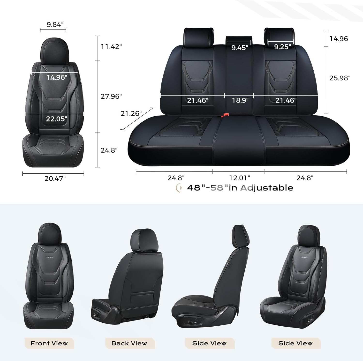 Coverado Car Seat Covers Front Seats, 2 Piece Car Seat Protector Waterproof Leather Seat Cushion Universal Fit for Truck Automotive Vehicles Black