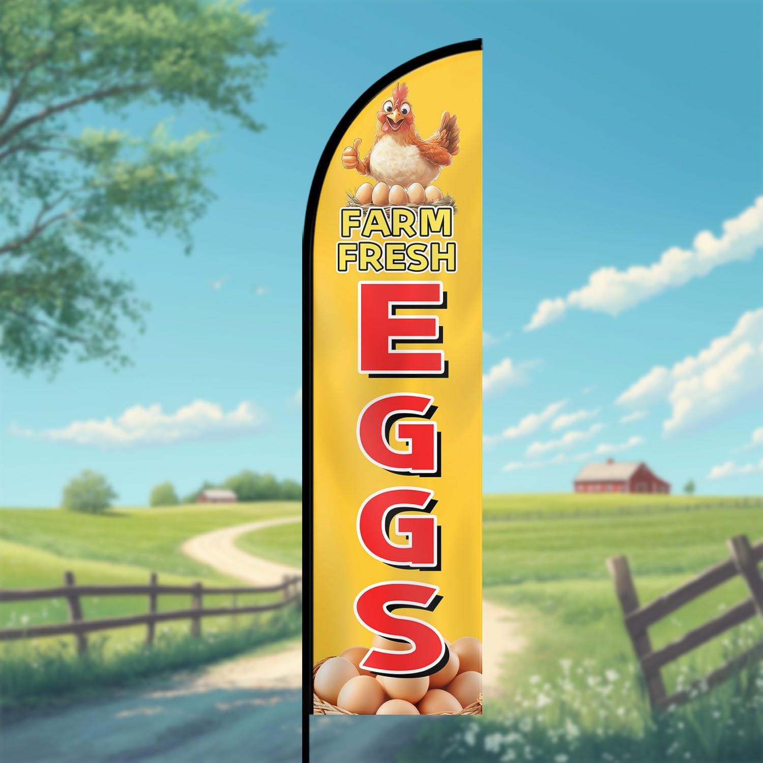 Farm Fresh Eggs Feather Flag with Flagpole, 1.6x6.6FT, Vertical Swooper Banner for Outdoor Business Advertising, Fresh Eggs Sign, Durable Polyester, Flag (Single-sided printing) +Flagpole
