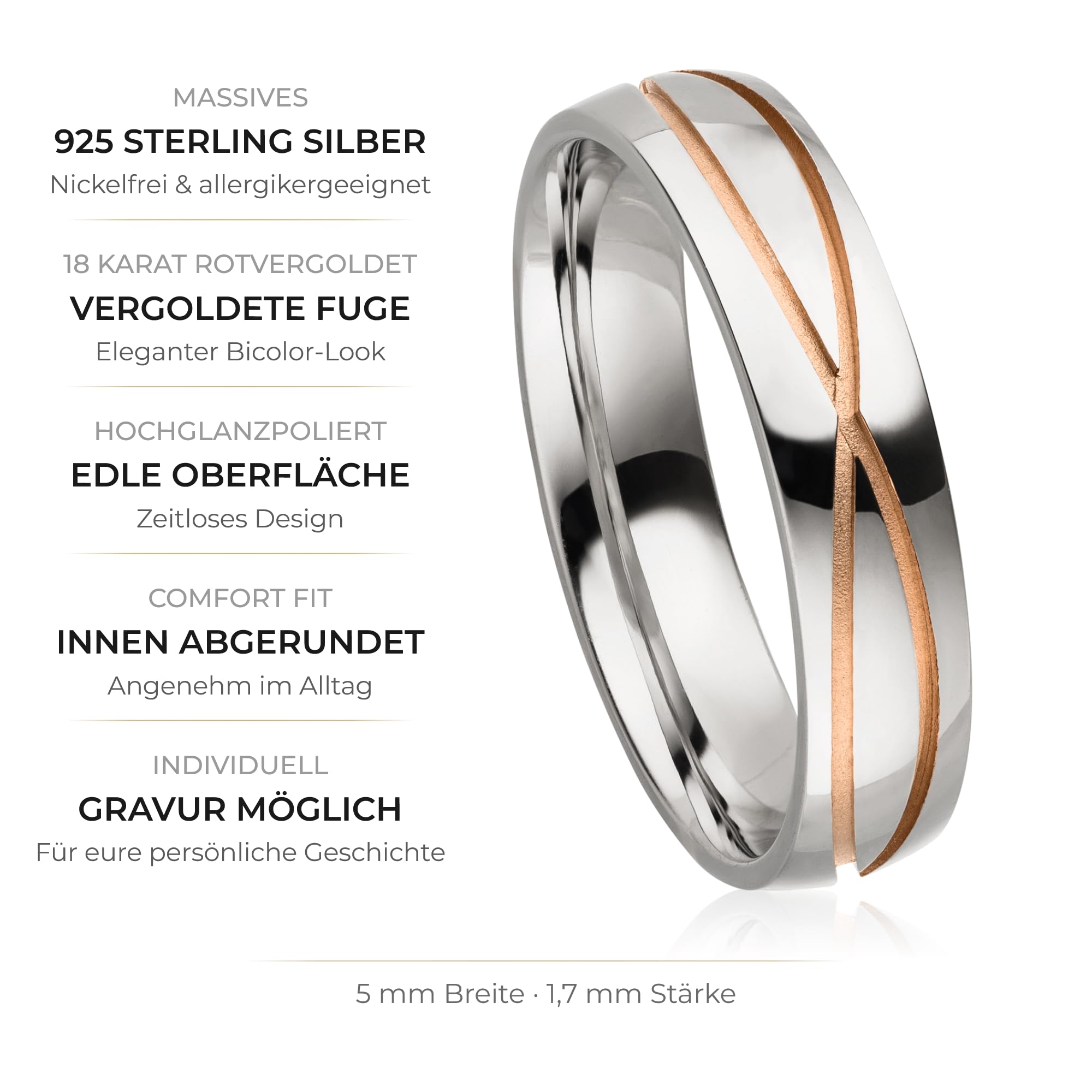 Kolibri Rings 925 Sterling Silber Ring Rot Vergoldet Partnerring Ehering Freundschaftsring Unisex - Inkl. Gratis Gravur und Etui