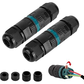 IP68 Waterproof Cable Connector 3-Pin Earth Cable Connection Sleeve for Diameter 3-12 mm Cable Diameter Pack of 2 Junction Box Outdoor Waterproof Connection Box Black