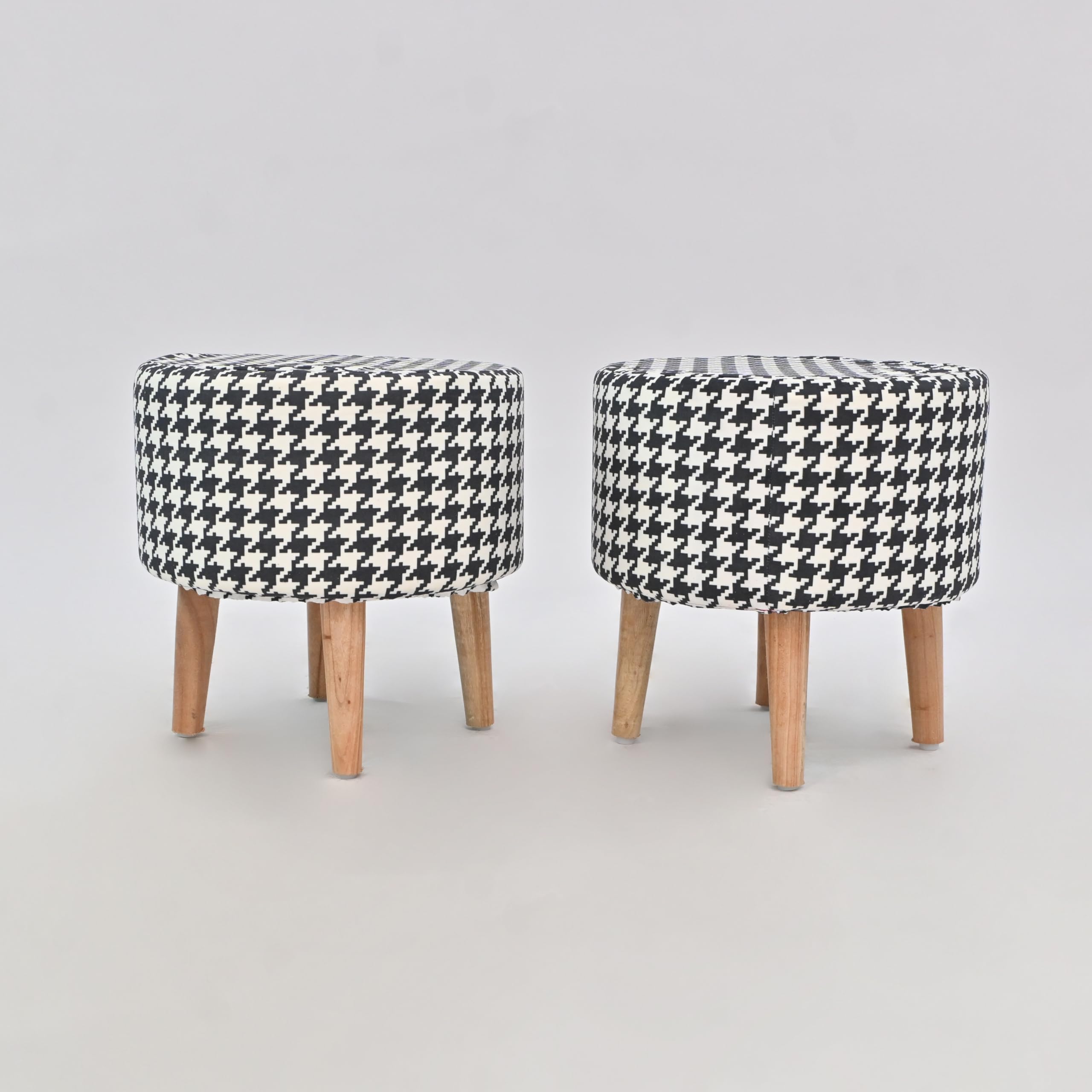 Round Ottoman Stool Pack of 2 | Stylish Upholstered Footstool with Sturdy Wooden Legs | Compact & Space-Saving Design for Living Room, Bedroom, Entryway & Modern Home Décor (Grey)-image-11