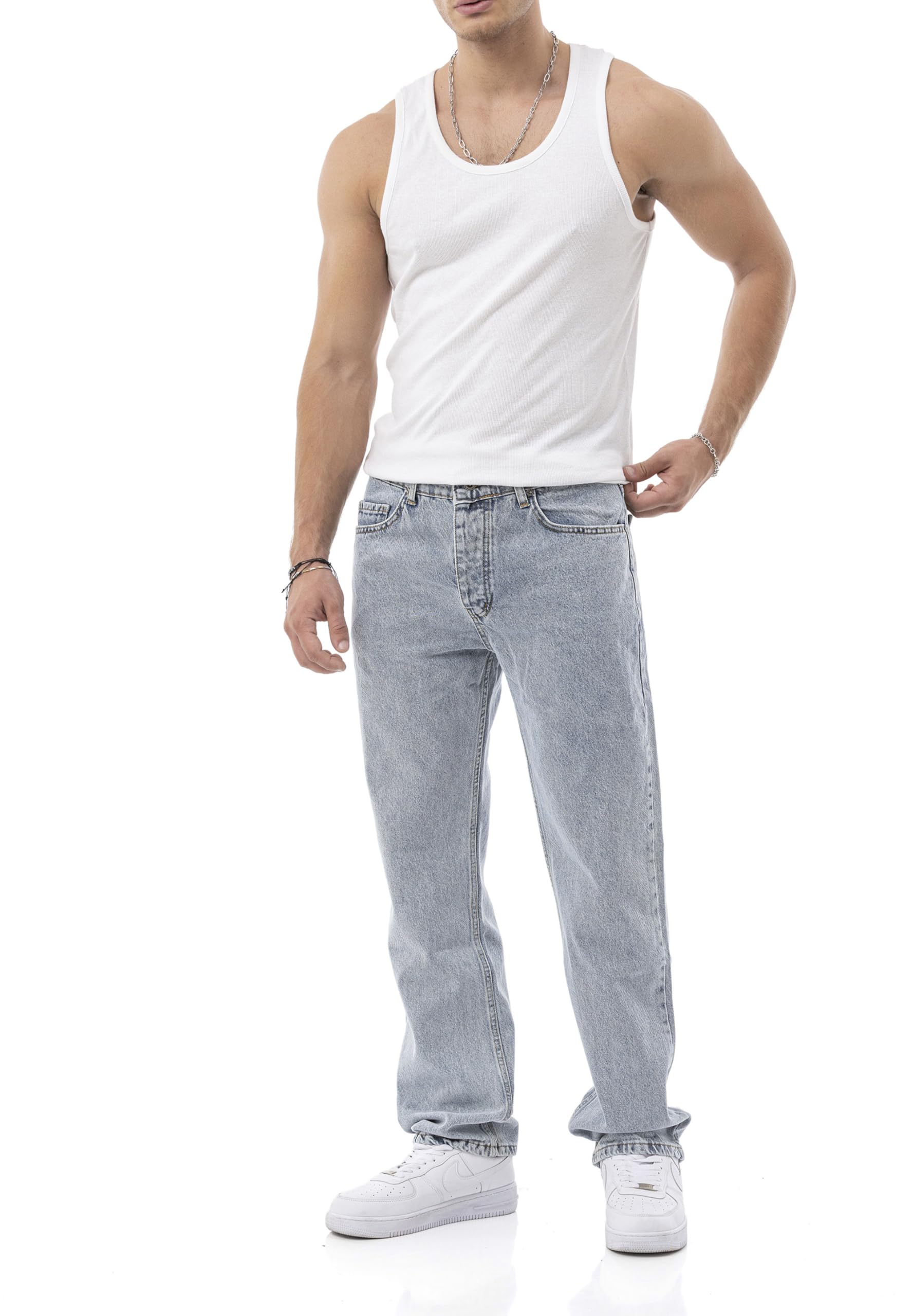 by Diga – Pantalones vaqueros – Pantalones vaqueros de corte recto en estilo de 5 bolsillos – Vaqueros clásicos de corte recto de algodón para ocio y uso diario