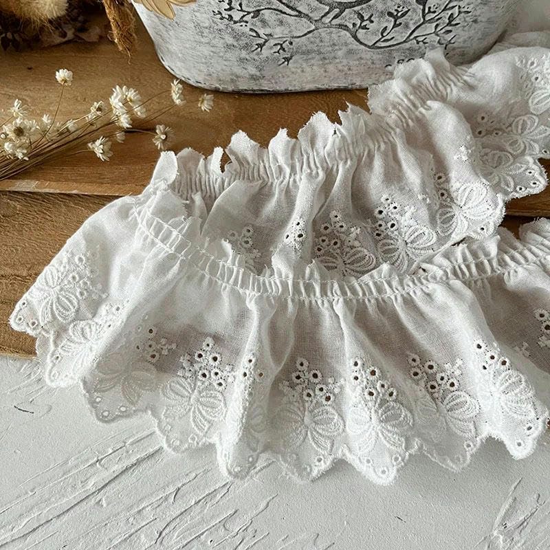 Tessuto di pizzo con fiori ricamati di lusso largo 7 cm con decalcomania bambola marionetta fai da te cucito abbigliamento colletto volant accessorio da sposa-beige 7 cm_a-10 iarde