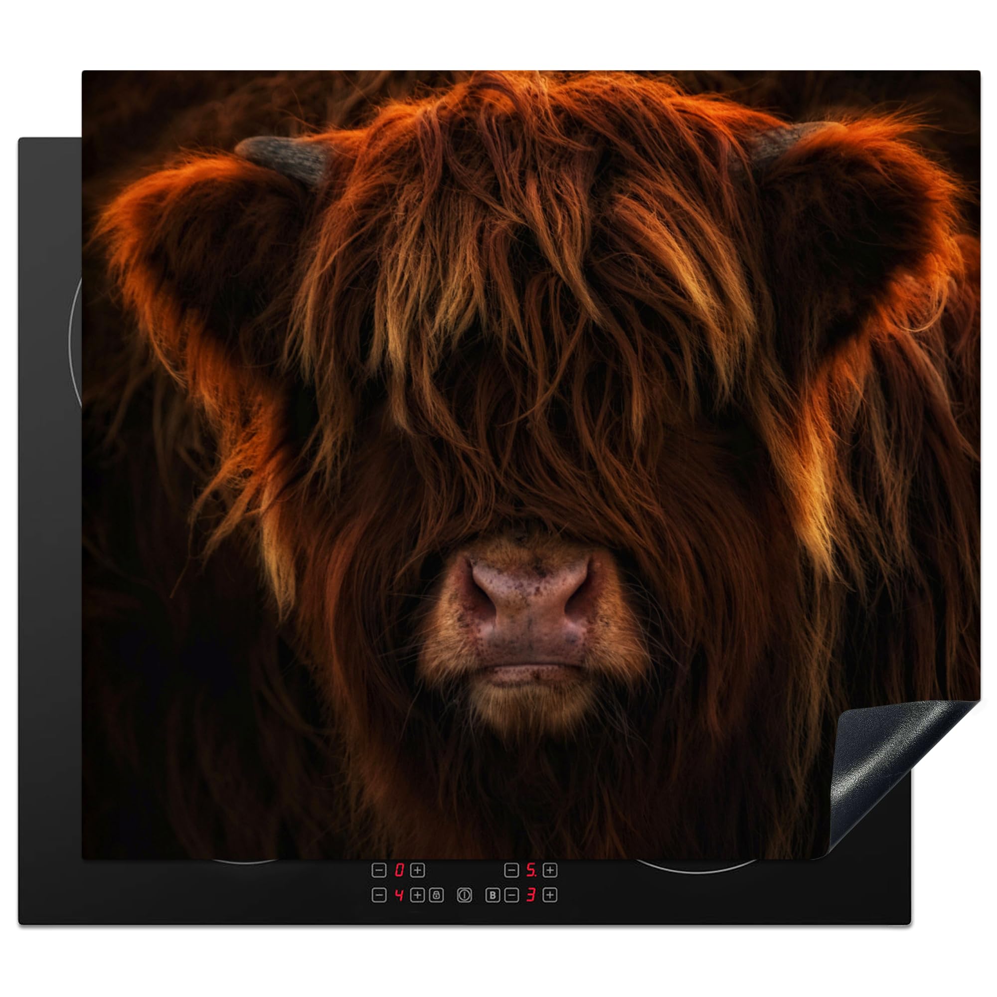 KitchenYeah© Induction Hob Protector Mat 20.5"x23.6" / 60x52 cm Stove Cap Top Cover Kitchen Cooker Covers for Electric Hobs Vinyl Scottish Highlander - Cow - Portrait - Animals — image 1