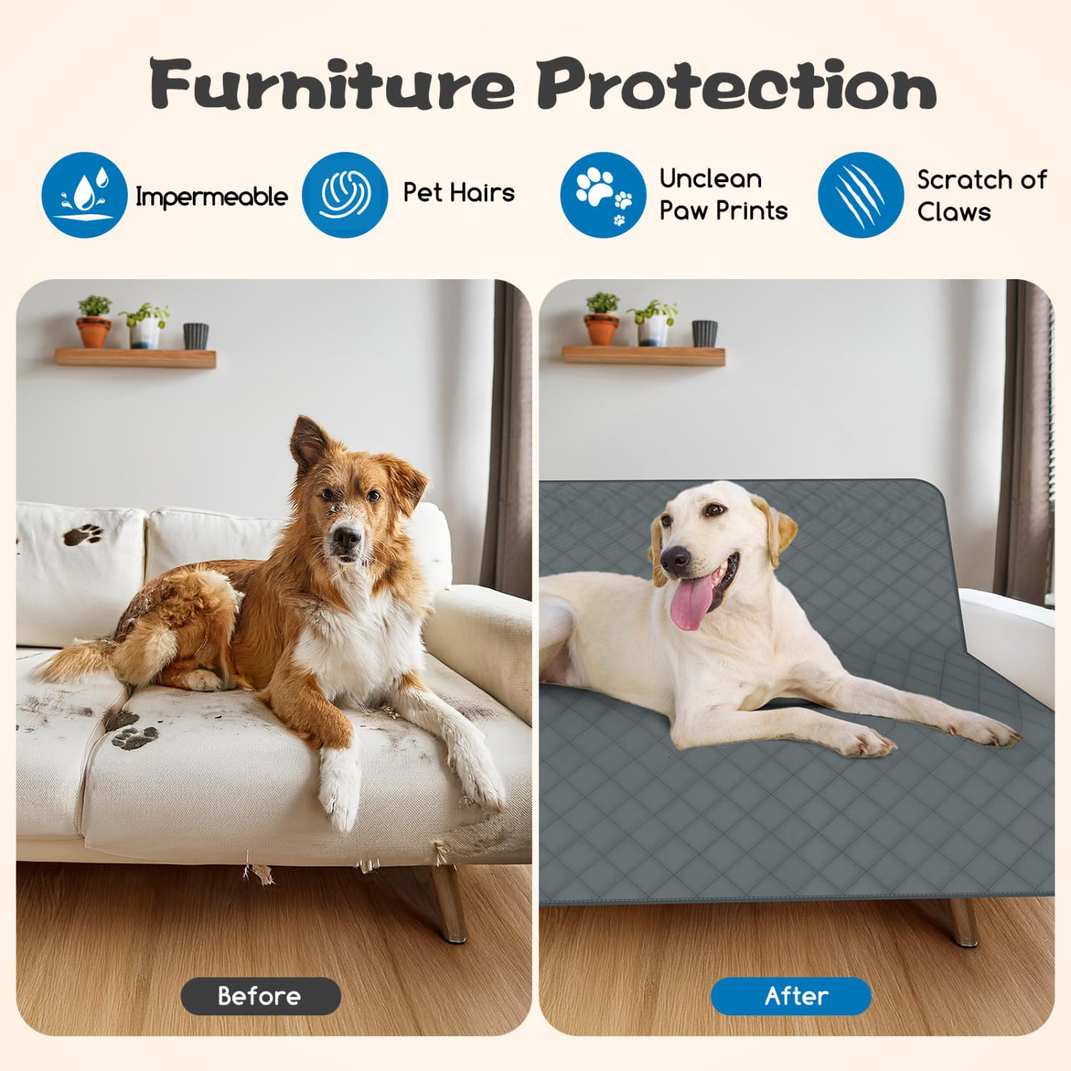 Nobleza Manta Impermeable para Perros, Reutilizable Manta para Mascotas, Alfombrilla para Perros Lavable y Antideslizante, Protector de Muebles para Sofá y Cama, 178 * 76cm