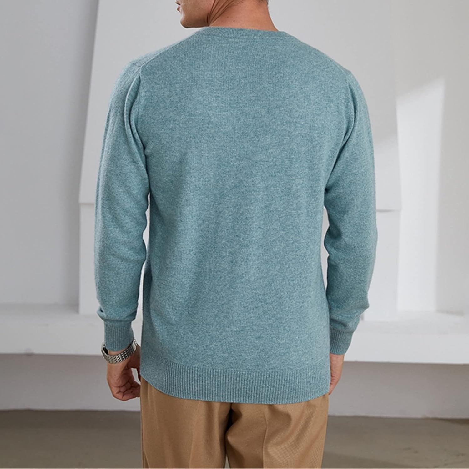 Kelsiop Men's Sweater Cashmere Knit Winter Warm Pullover V Neck Long Sleeve Sweater