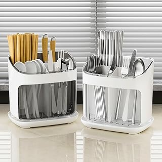 HomeEssentials MultiCompartment Spoon Stand for Kitchen – Cutlery Holder for Kitchen | Spoon Hanger | Knife Stand | Drain Tray and Removable Outer Barrel (Pack of 1)