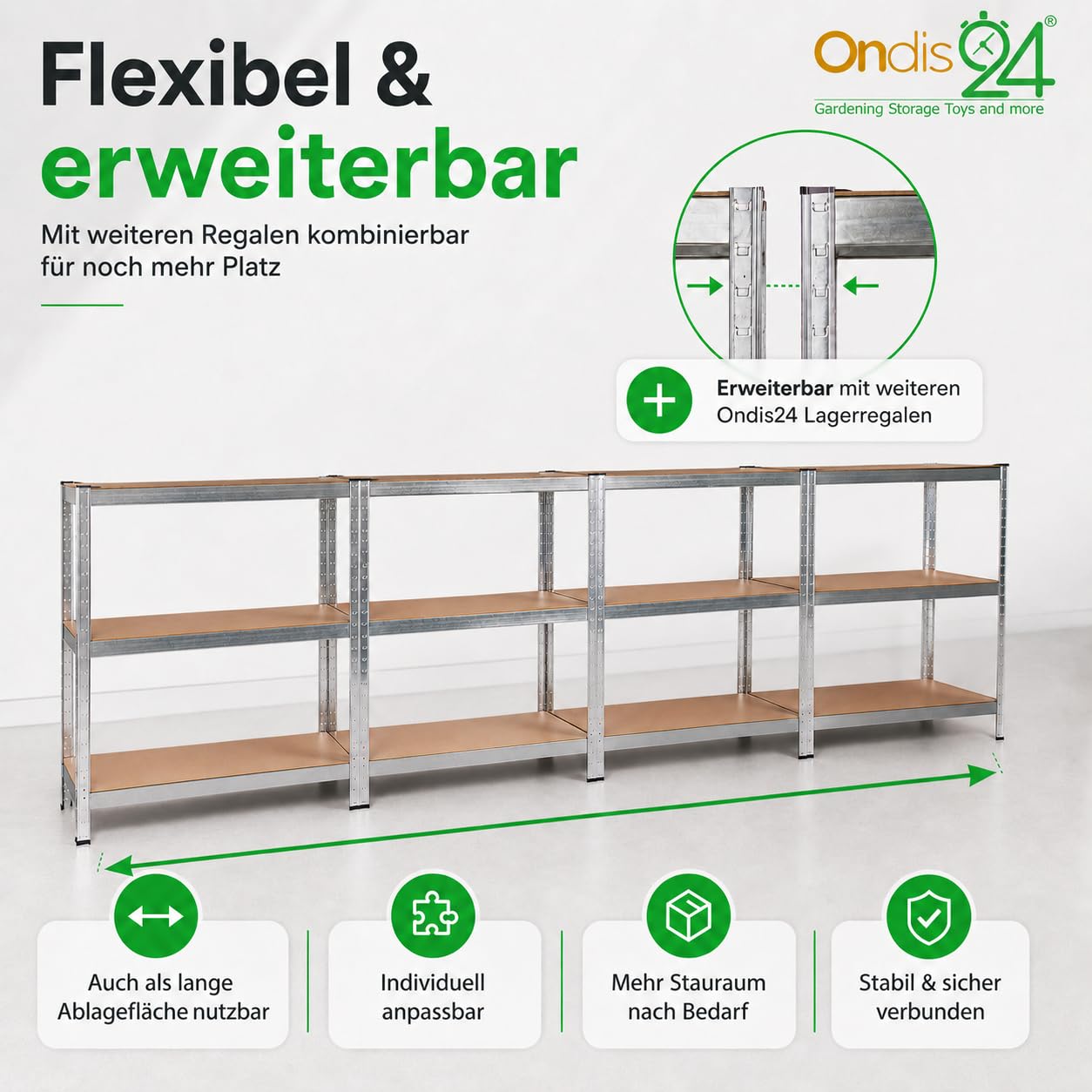 Ondis24 Metallregal Basti, Lagerregal, Kellerregal Silber, Steckregal mit 5 Einlegeböden höhenverstellbar, Werkstattregal, Schwerlastregal (2, 70 x 30 x 148 cm)