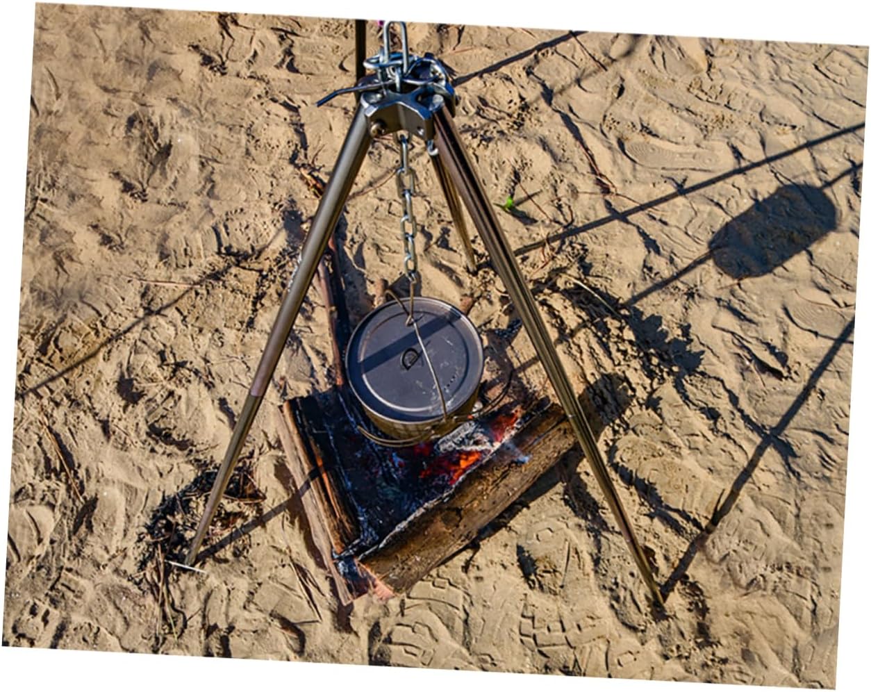 BESPORTBLE Adjustable Camping Tripod Stand for Campfire Cooking Lightweight Aluminum Alloy Grill Bracket with Chain for Hanging Pots and Kettles High Temperature Resistant Outdoor Cookware