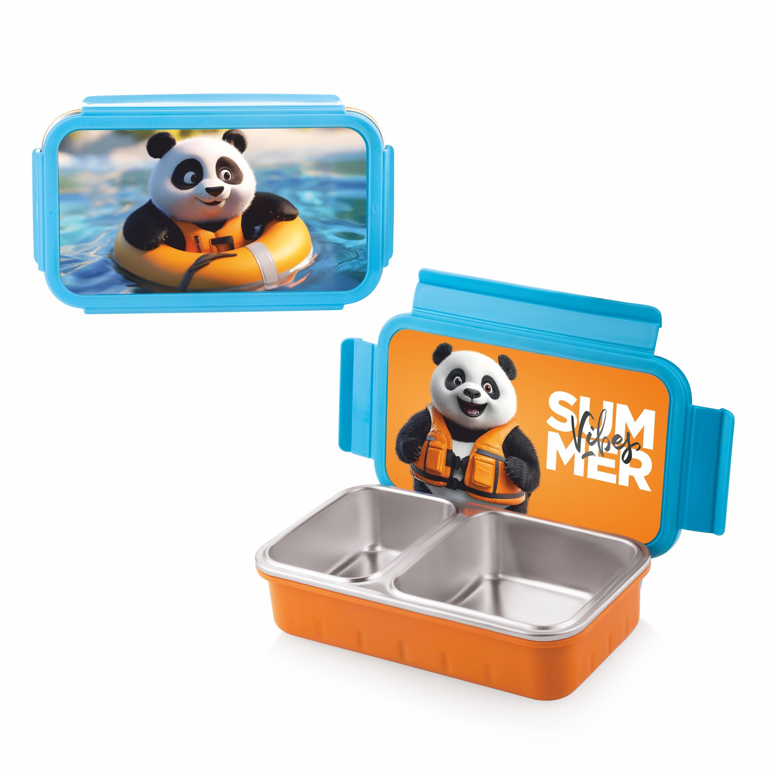 WARMEO Cosmic 3D Print Insulated Lunch Box with Two Compartment BPA Free, Kids Lunch Box,Food Grade Ideal for School, Picnic,& Outdoor - 600 ml Panda, Stainless Steel