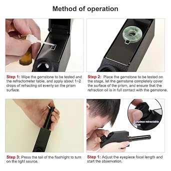 Gem Gexmmology Refractometer, Portable Gemstone identification Tester, Jewelry External LED Flashlight Diamond Detector with Polarizing Lens,Jewelry RHG 1.30-1.81 Testing Tool for Jewelry