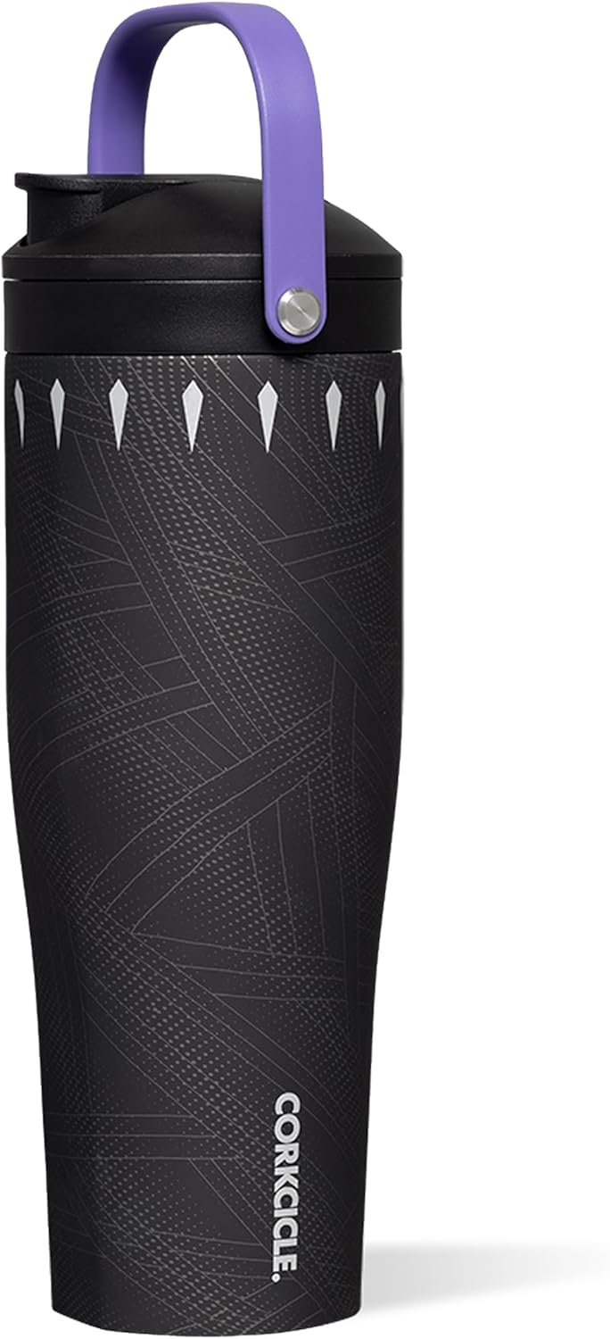 Corkcicle Protein Shaker - Built-In Agitator & Fruit Strainer Lid - 30oz - Black Panther