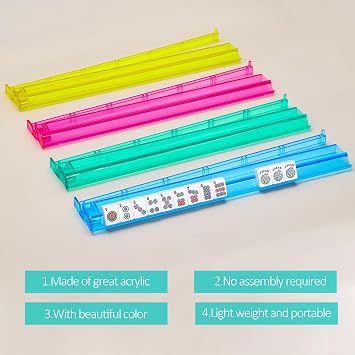 Mahjong All-in-One Tile Rack & Pusher, Clear Acrylic Mahjong Rack and Pusher Combo, Modern American Mahjong Tile Racks, Set of 4, Multi Color