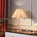 Ziqqeelam Gold Pleated Table Lamp, Modern Bedside Table Lamp for Bedroom, Brass Gold Pleated Lamp Shape, Mini Small Table Lamp Bedroom Lamps for Nightstand, Living Room