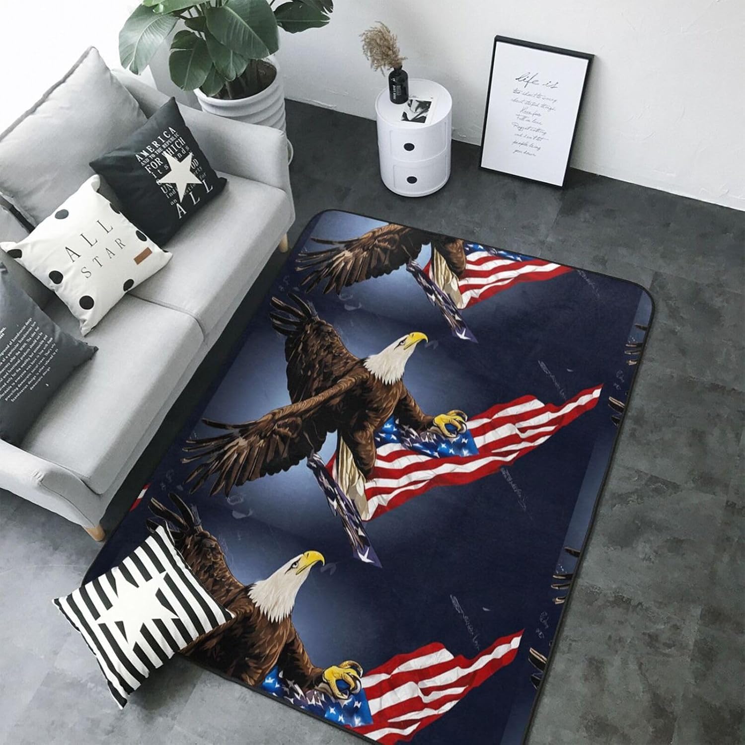 Flannel Non-Slip (North Bald Eagle) Rug Pad 80×50in Soft Washable Protective for Hardwood Floors Bedroom Bathroom Living Room