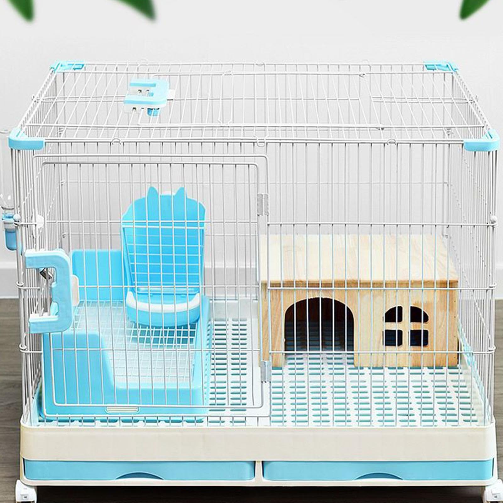 Cabane Rabbit Haven - Habitat en bois ventilé, abri avec fenêtres, sécurisé à charnières, abri compact pour créatures avec terrasse surélevée, unité de cachette calme pour ani
