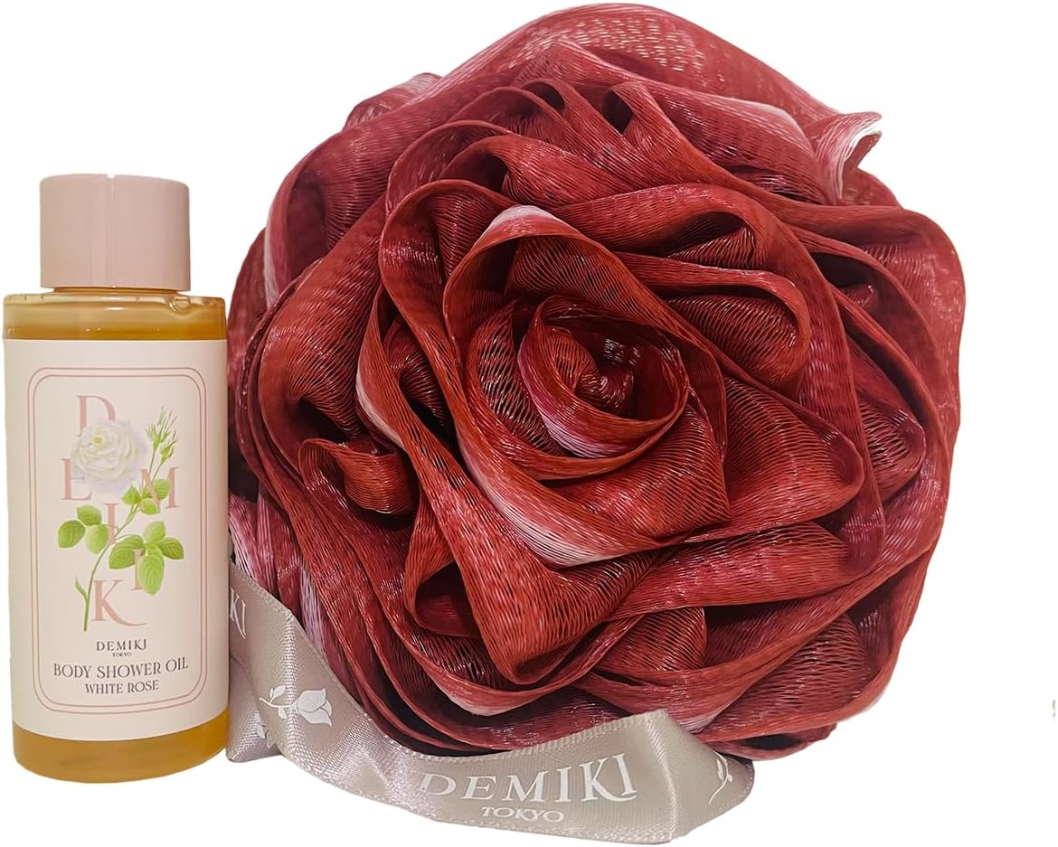 DEMIKI Bath Loofah Sponge & Shower Oil Body Wash, 1.62 fl.oz (48ml), Hydrating & Nourishing for Sensitive Skin, Soft Exfoliating Body Sponge, Winter Care Bath Oil