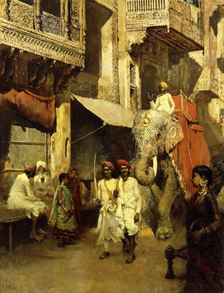 LynSet Vintage Art Print Canvas Wall Art Pictures Oil Painting Promenade on an Indian Street by Edwin Lord Weeks for Wall Decor 60x90cm