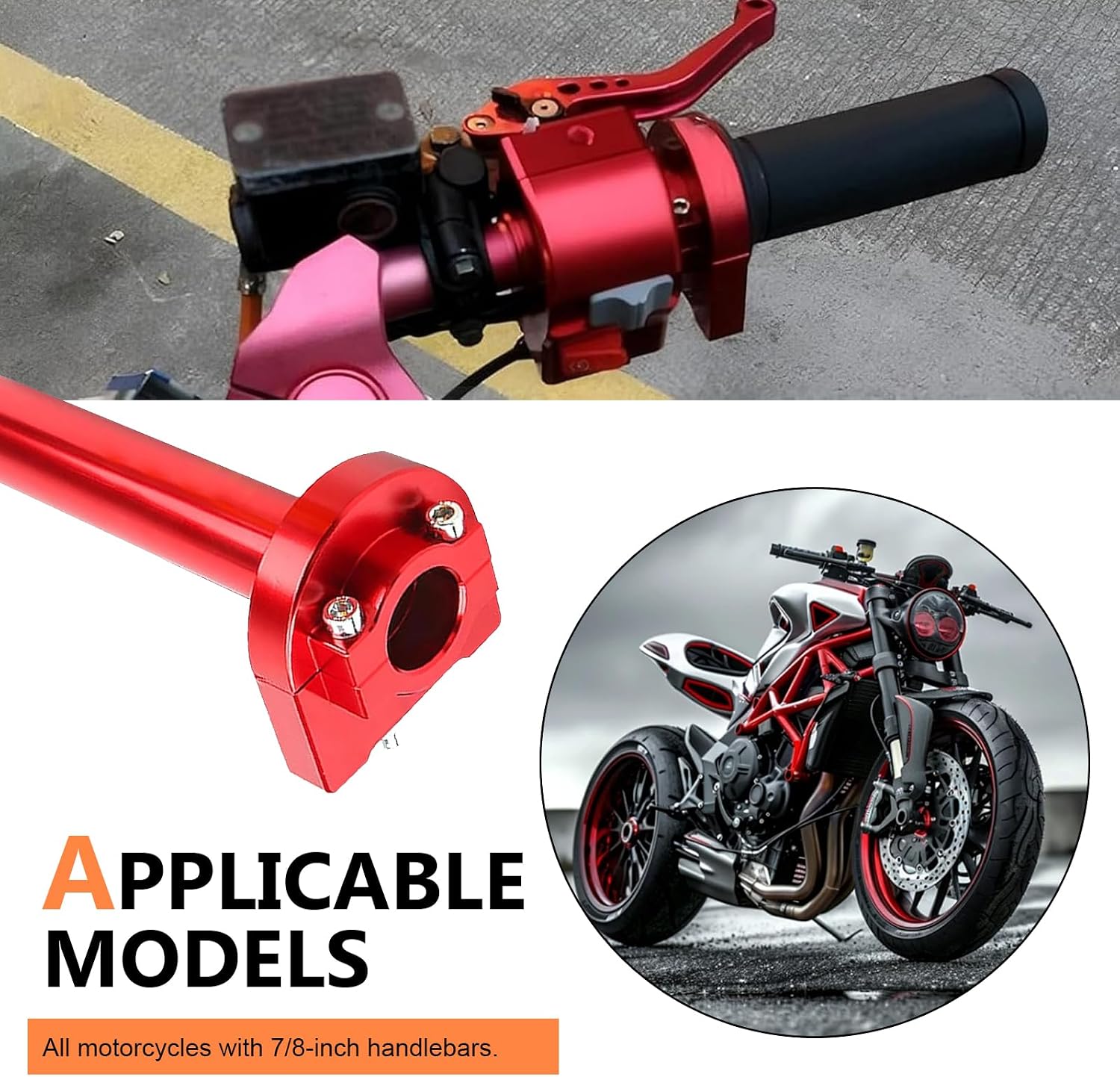 Motorcycle Throttle Grip, 7/8" Quick Twist Throttle Control Accelerator, CNC Alloy Rustproof Handlebar Grip, Modification Accessory for Motorcycle Scooter Dirt Bike ATV (Red)
