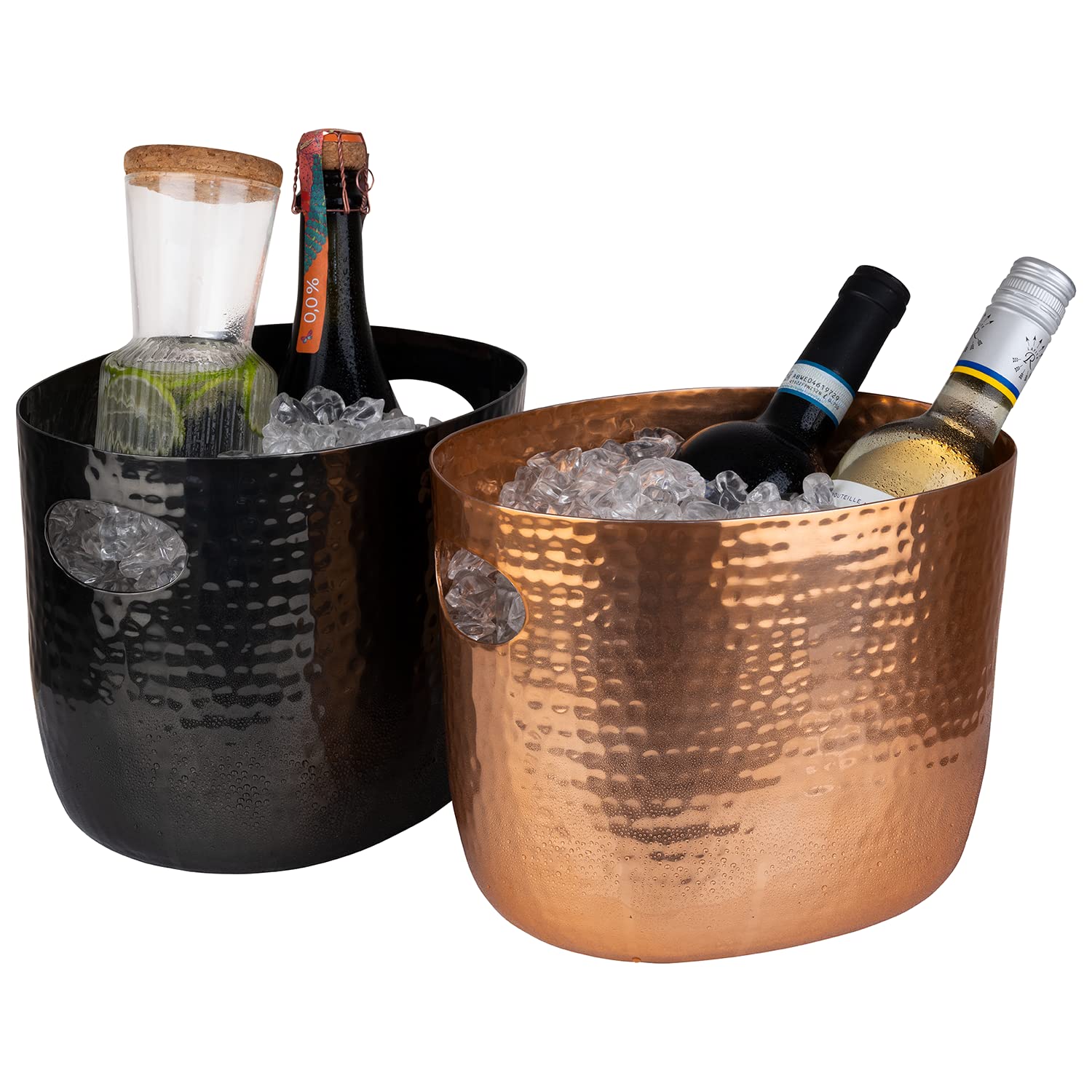 APS 36109 Large Seau à vin/champagne en aluminium avec 2 poignées latérales pour 1 à 2 bouteilles Aspect métal 25,5 x 19 x 20 cm