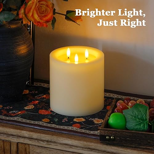 Miniatura 3 de Velas de pilar sin llama grandes de 3 mechas de 6 x 6 pulgadas con control remoto y función de temporizador, velas LED parpadeantes de cera real de