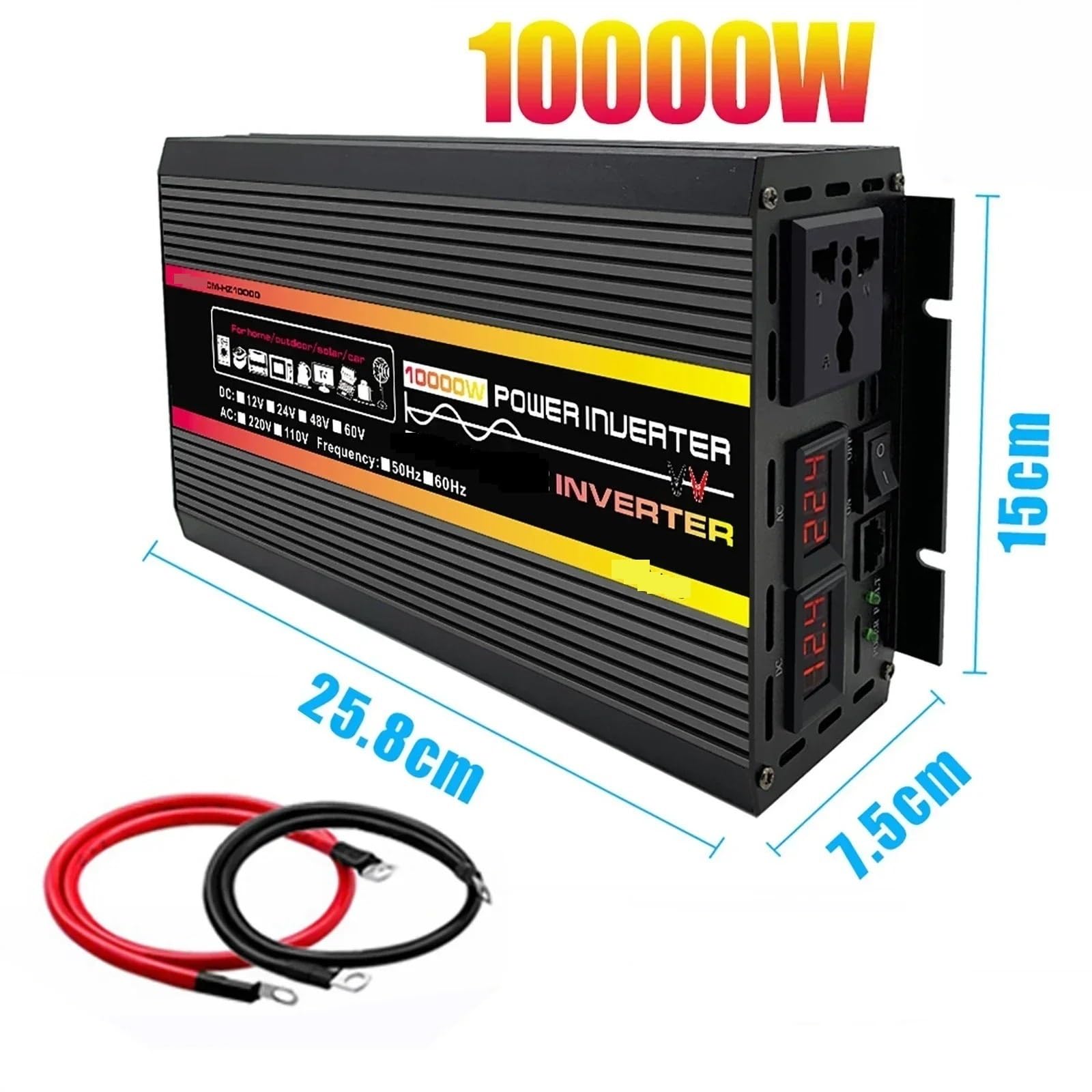 Falownik sinusoidalny 10000 W, transformator napięcia, wyświetlacz cyfrowy, samochód, dom, zewnątrz, DC24V-110 łodzie, kemping